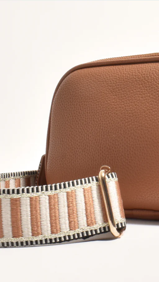 Bella Striped Webbing Camera Bag - Tan
