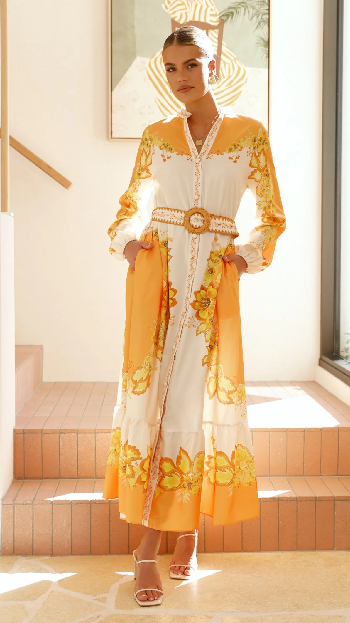 Addison Maxi Dress - Orange/Yellow Floral