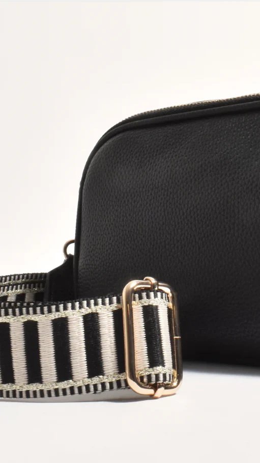 Bella Striped Webbing Camera Bag - Black