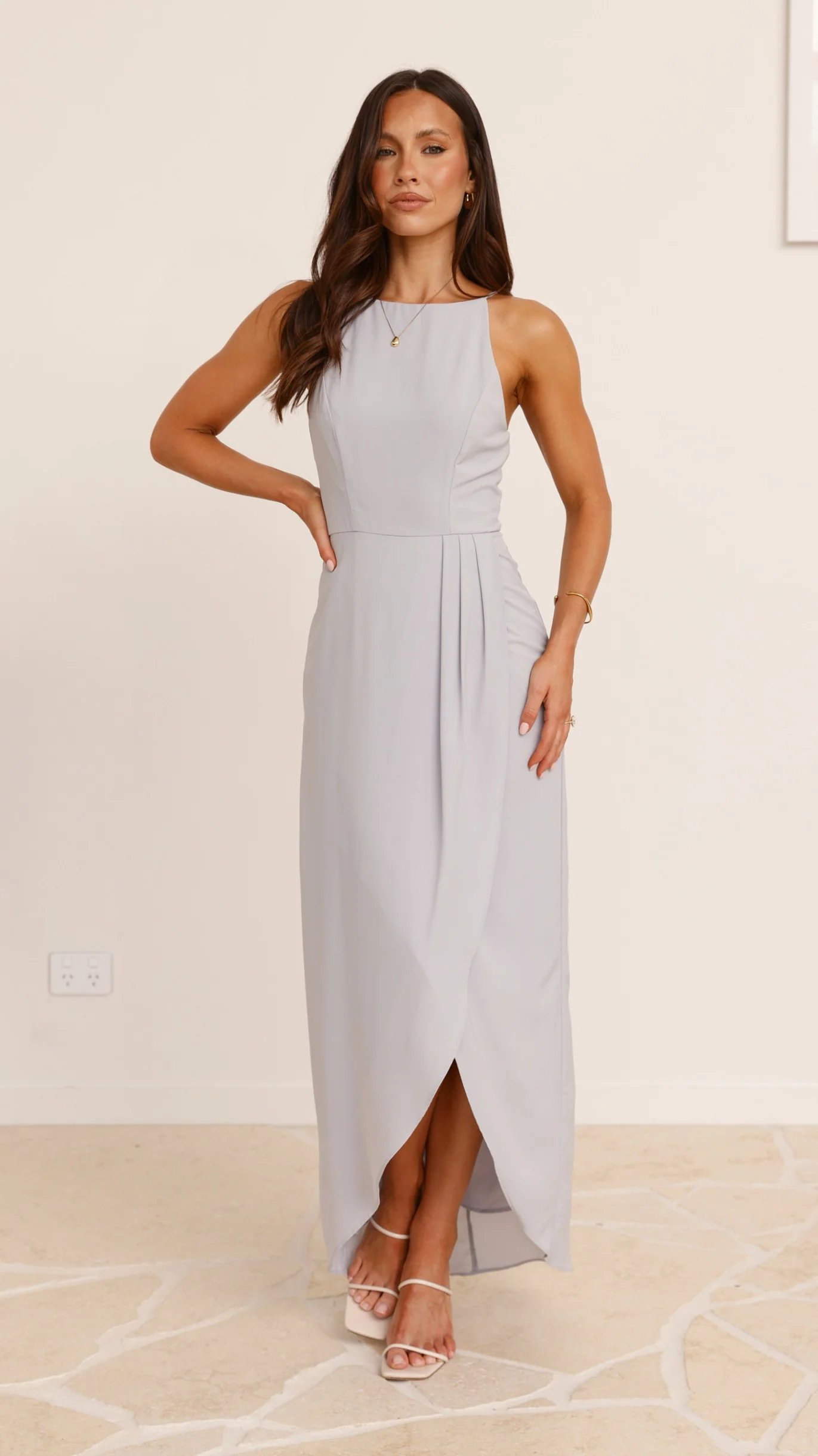 Genevieve Boat Neck Maxi Dress - Silver