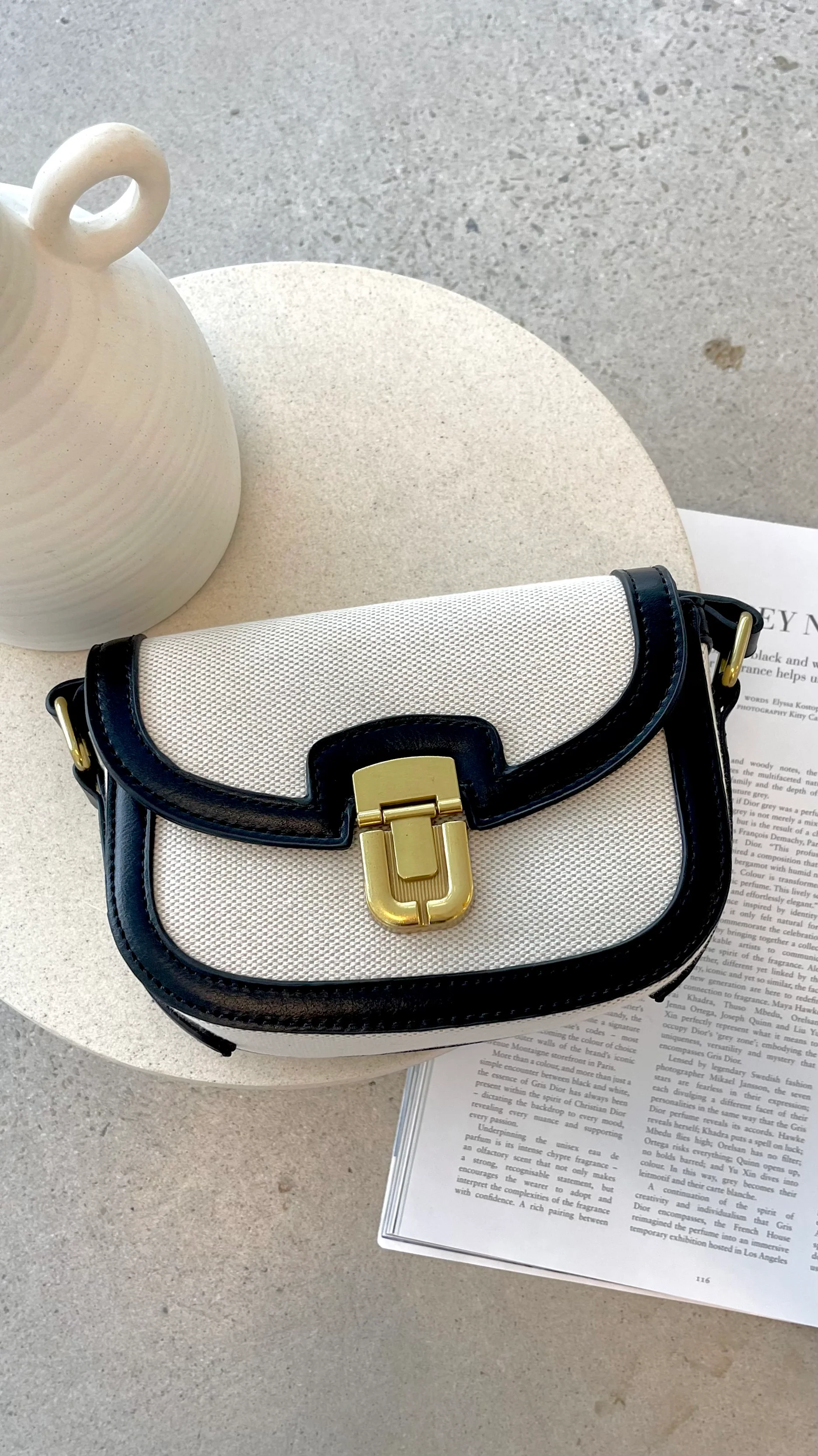 Isobel Fabric Saddle Cross Body Bag - Black