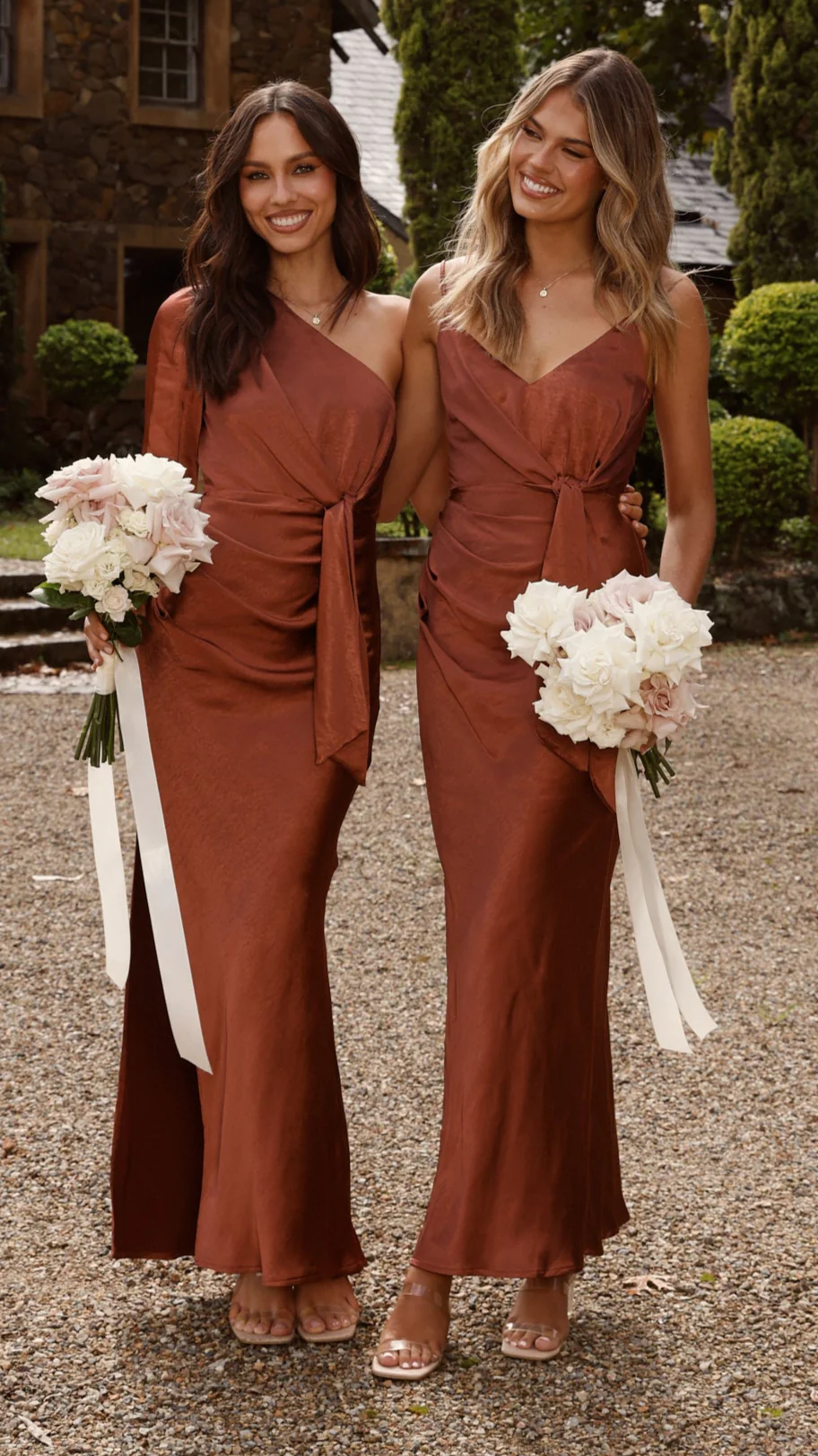 Eden One Shoulder Tie Front Maxi Dress - Rust