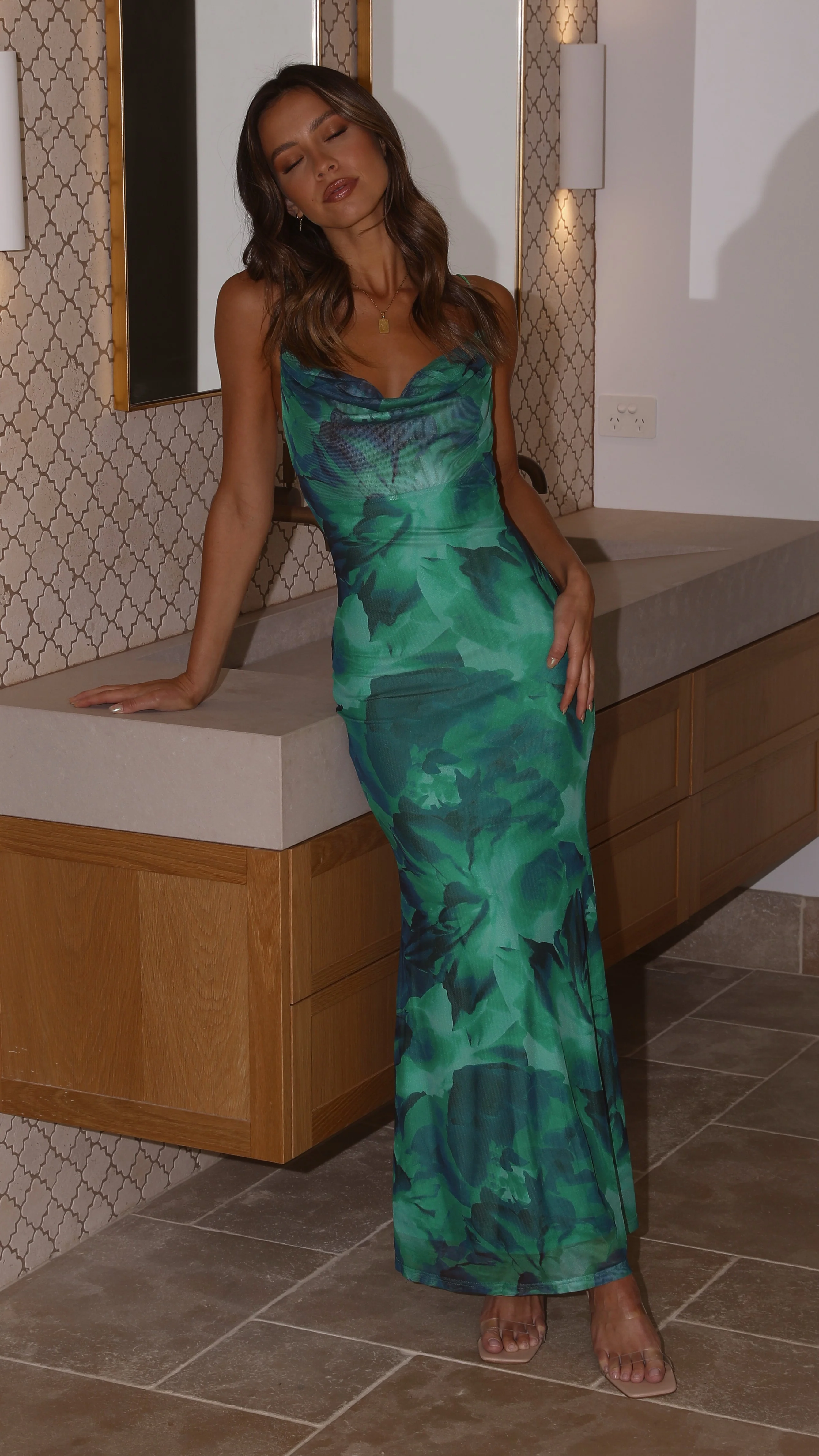 Kapri Maxi Slip Dress - Green Floral