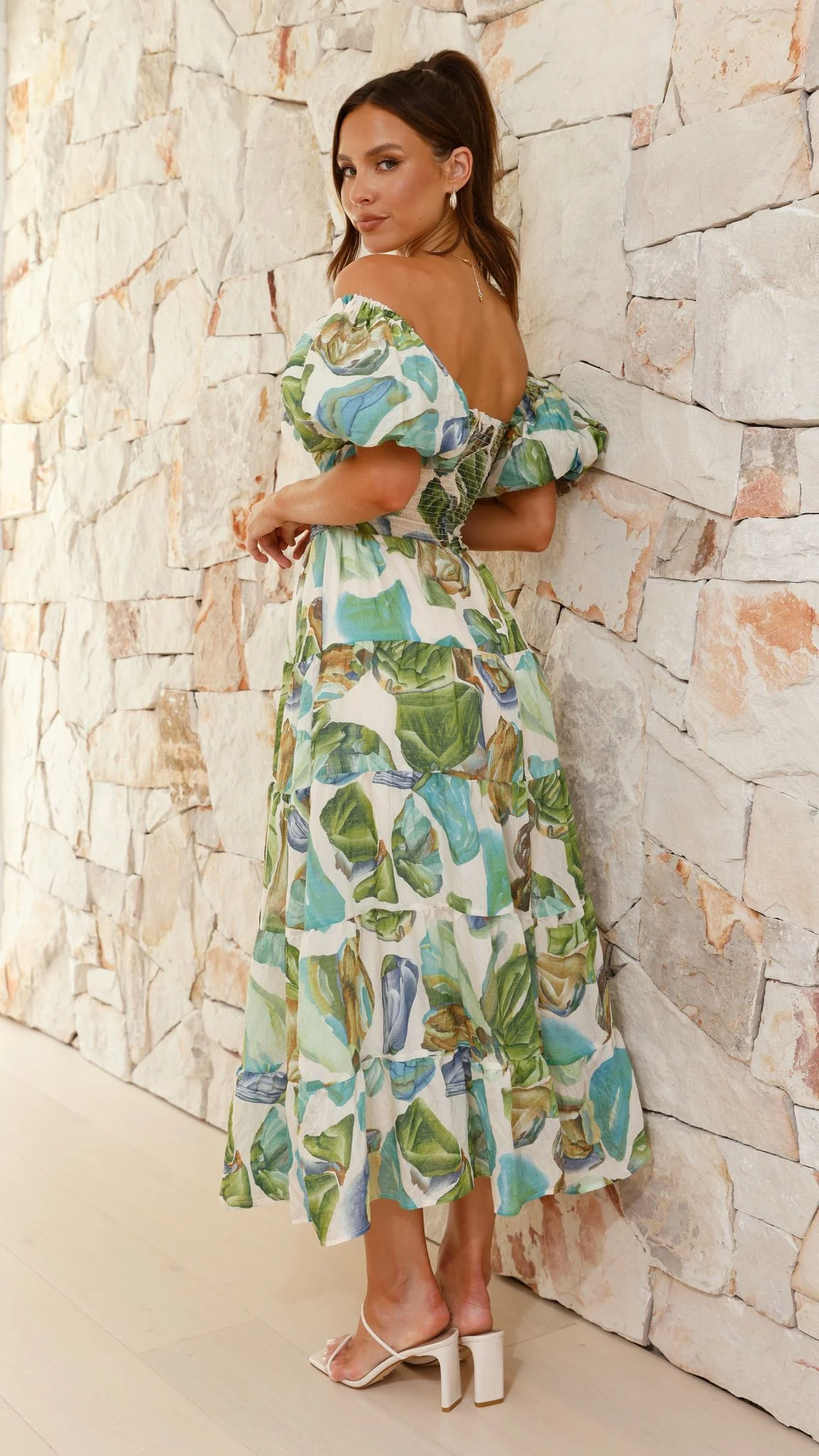 Balthazar Maxi Dress - Green / Blue Print