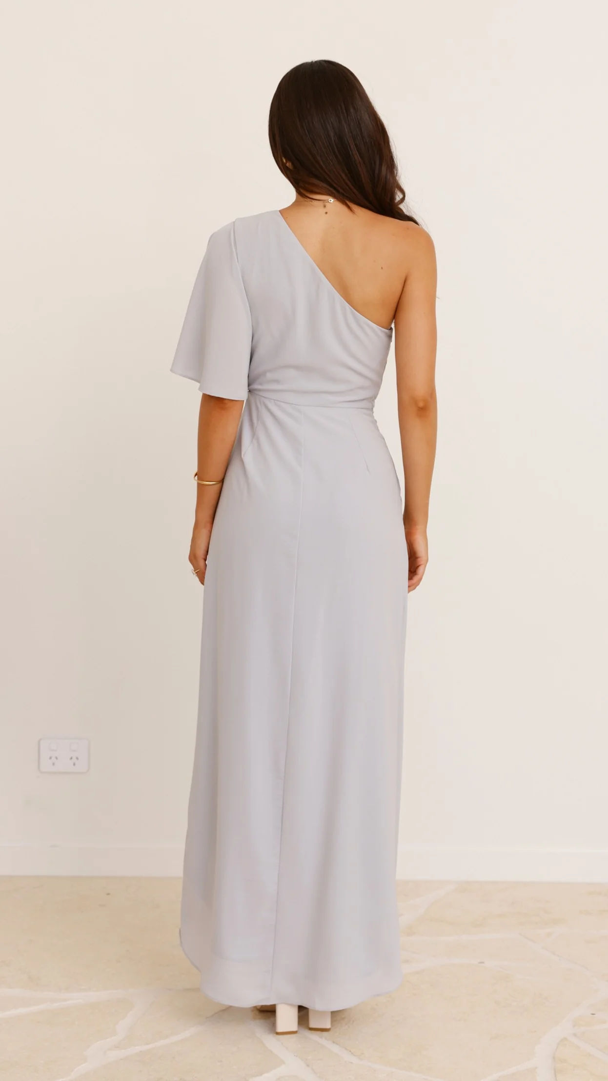 Emma One Sleeve Maxi Dress - Silver