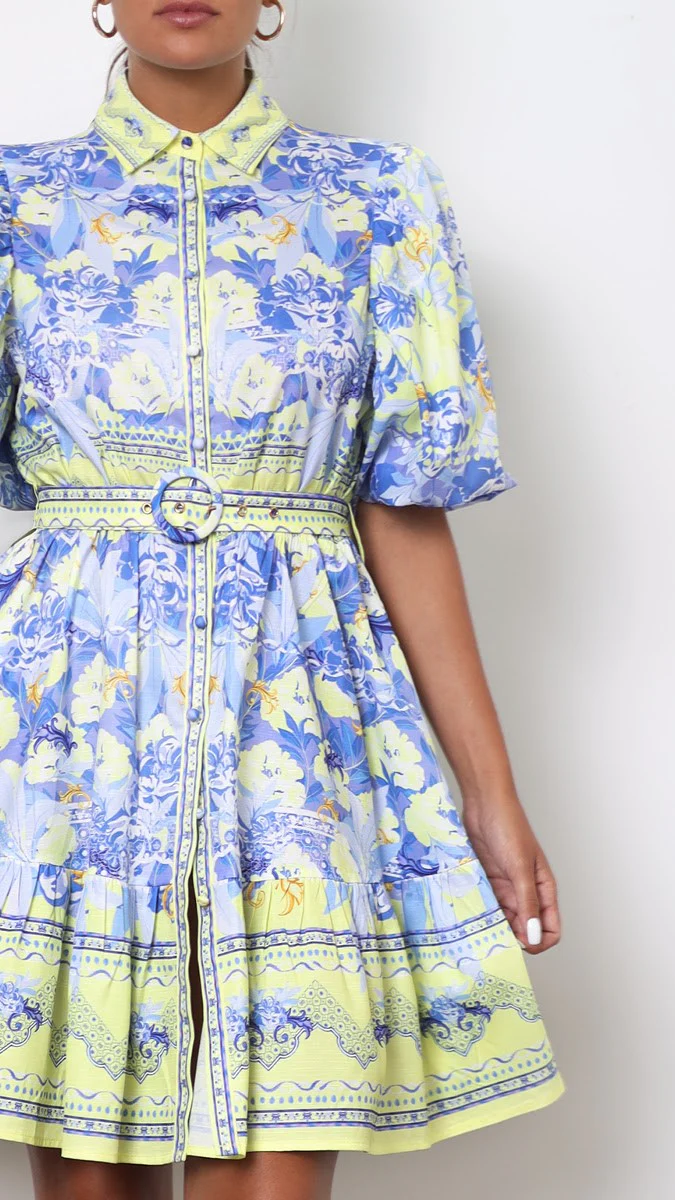 Kalliope Mini Dress - Blue/Yellow