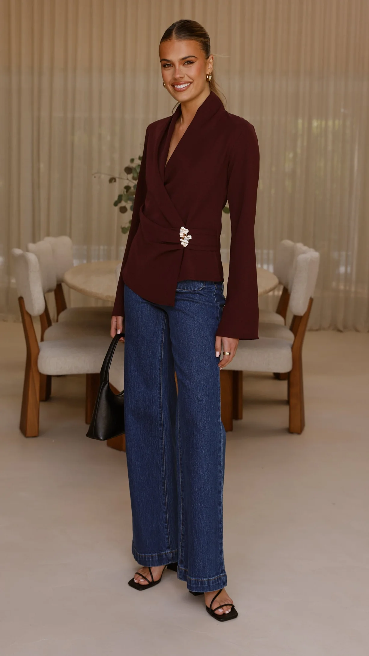 Lani Open Front Top - Burgundy