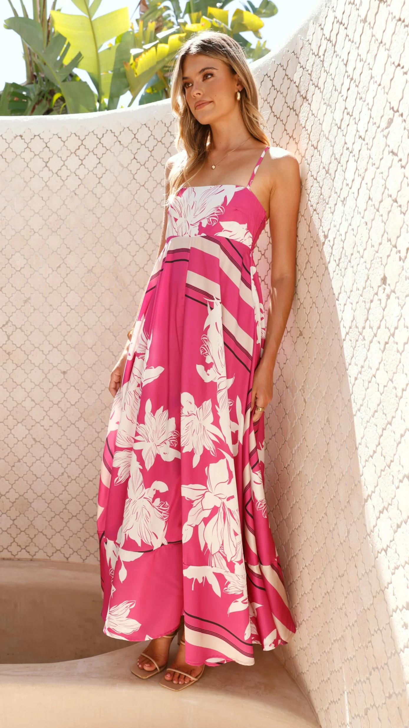 Kaethe Maxi Dress - Hot Pink Print