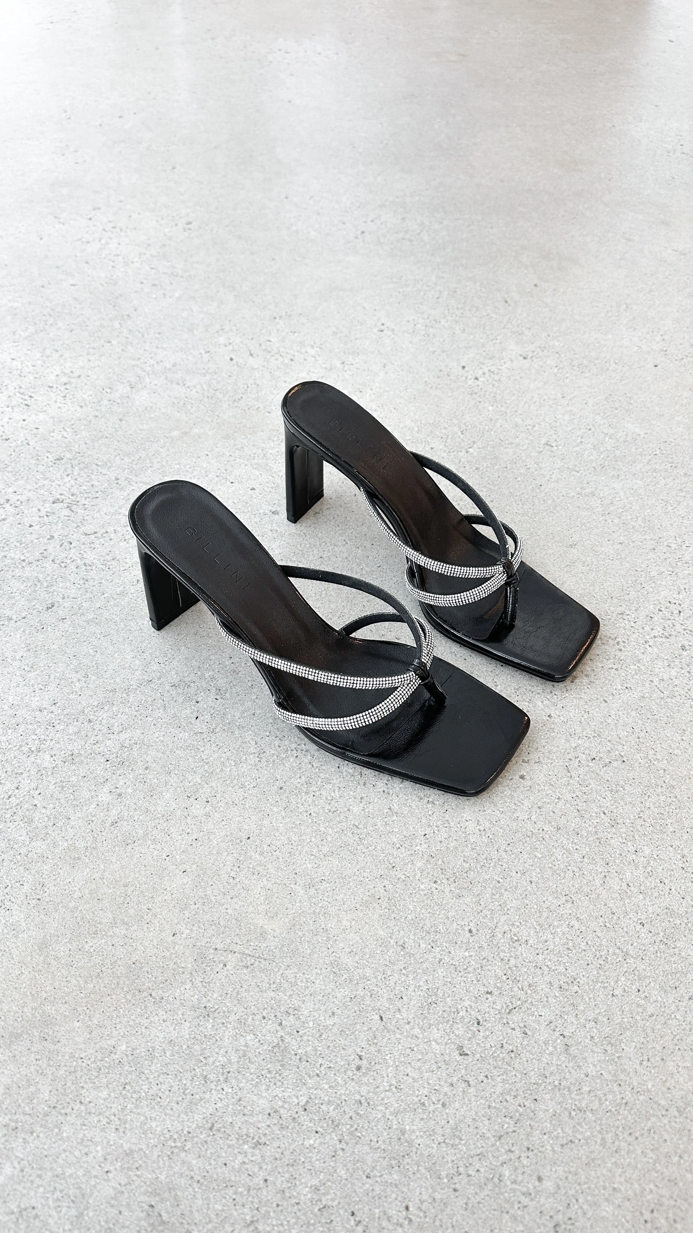 Karson Heel - Black Crinkle Diamante