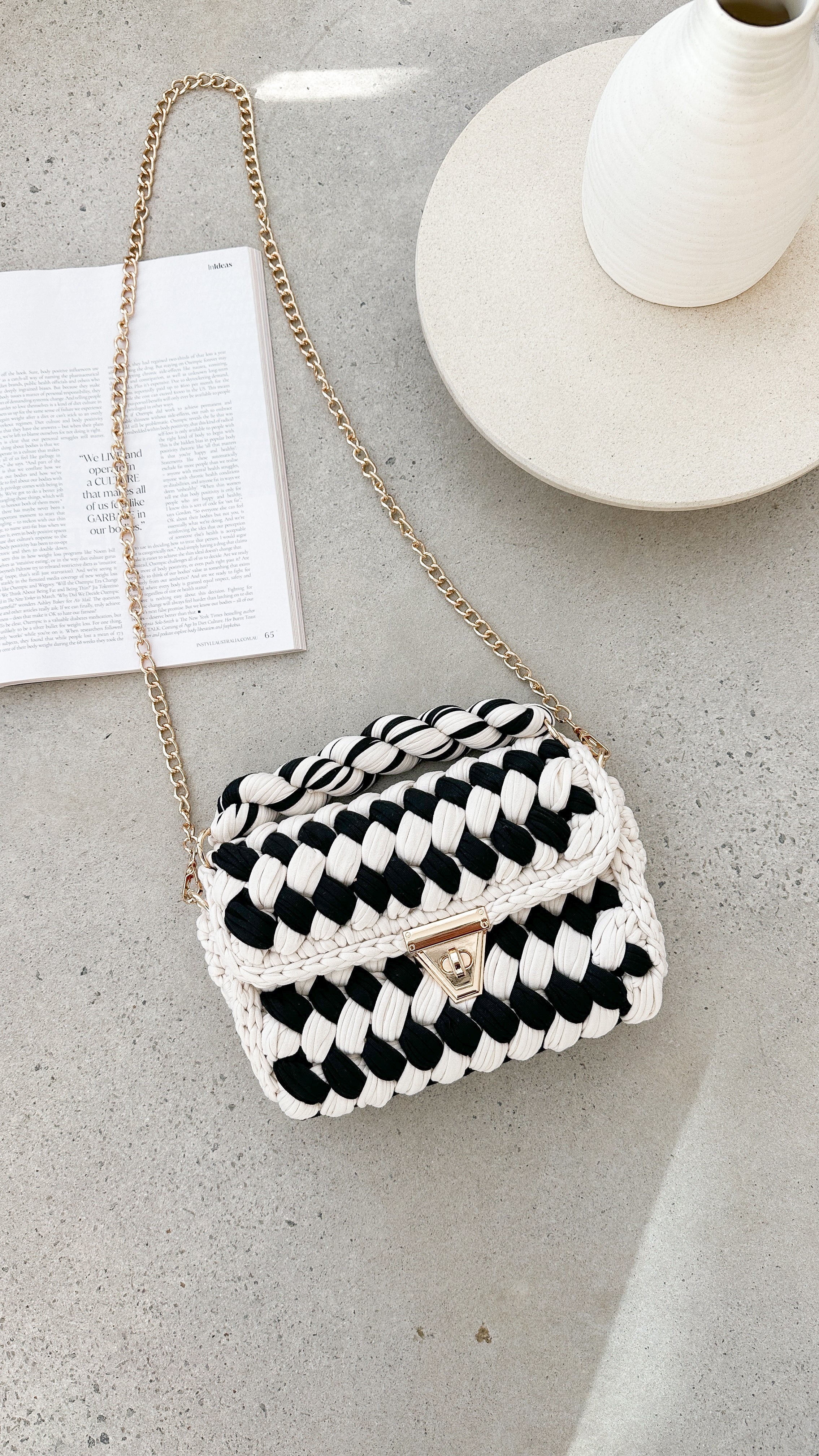 Annabel Chunky Plaited Handbag - Cream/Black