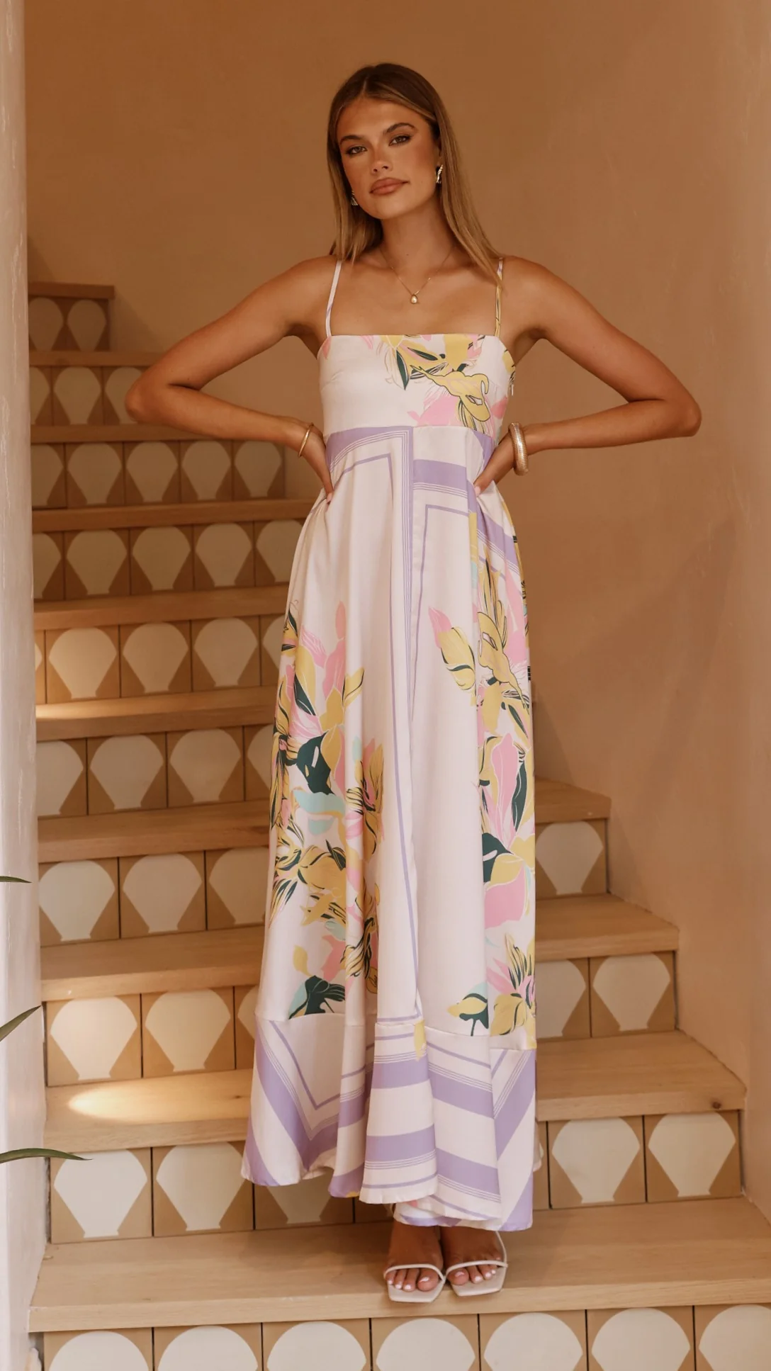 Kaethe Maxi Dress - Beige/Lilac