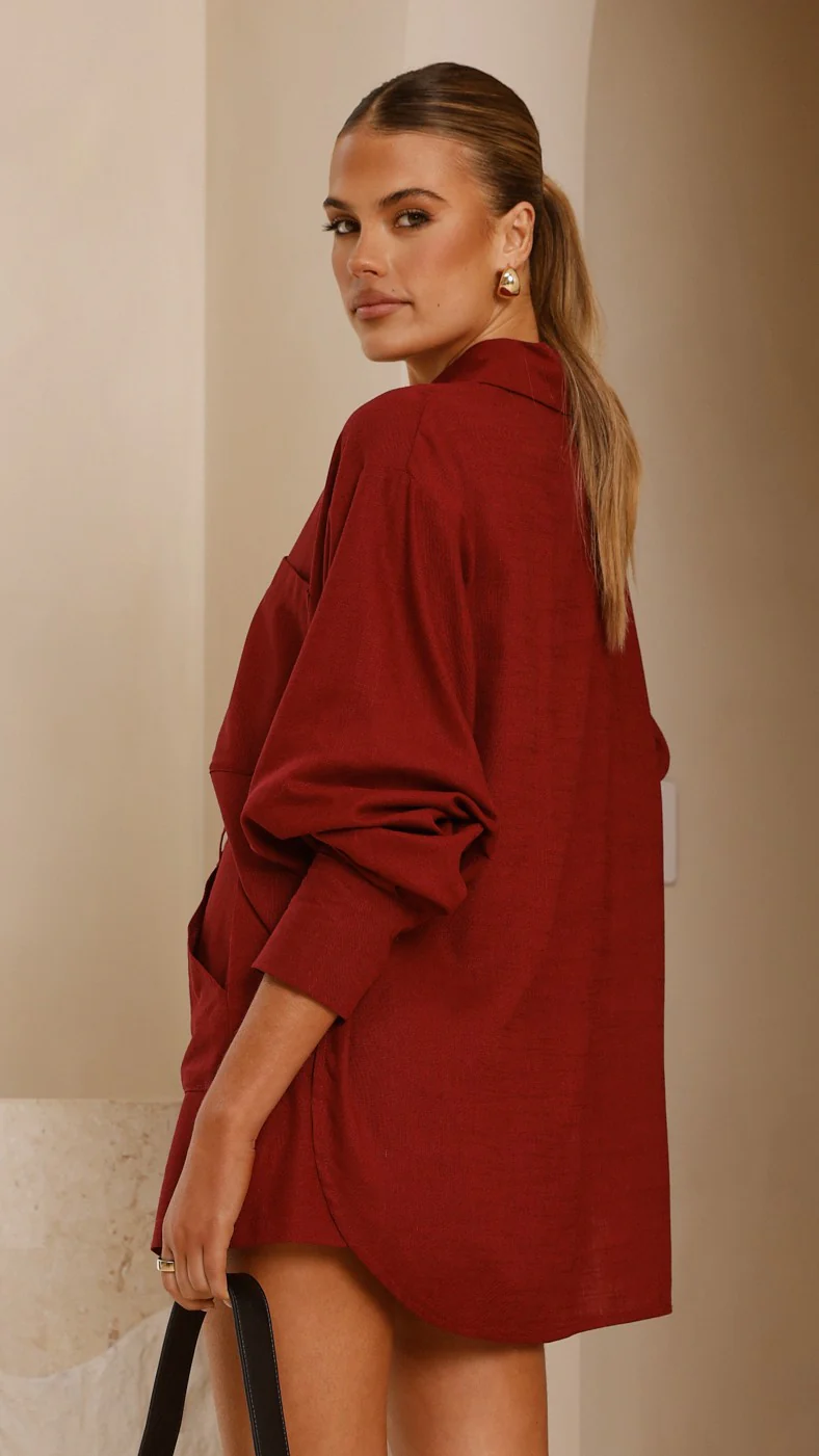 Charla Button Up Top - Burgundy