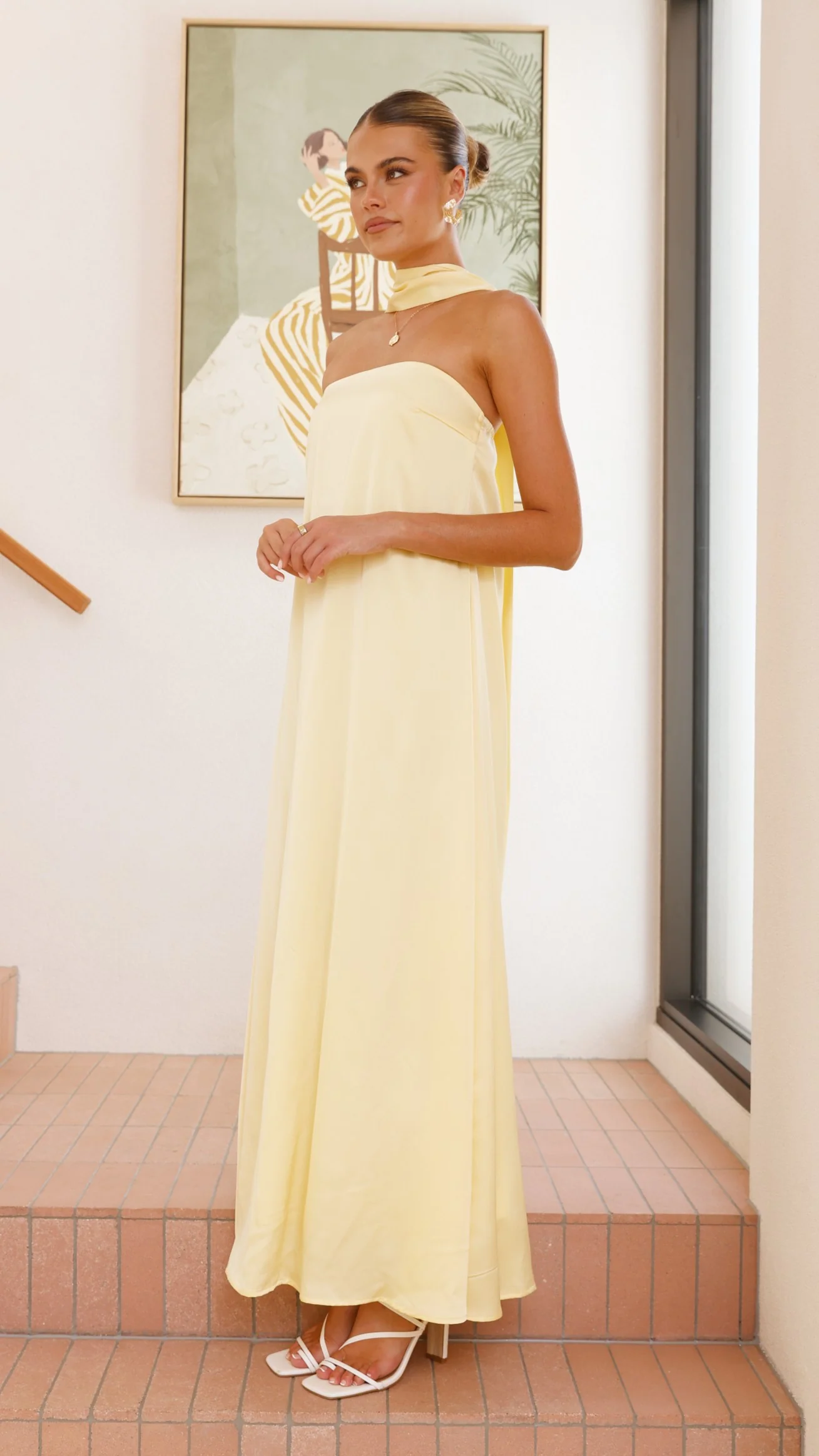 Caitie Strapless Scarf Maxi Dress - Yellow