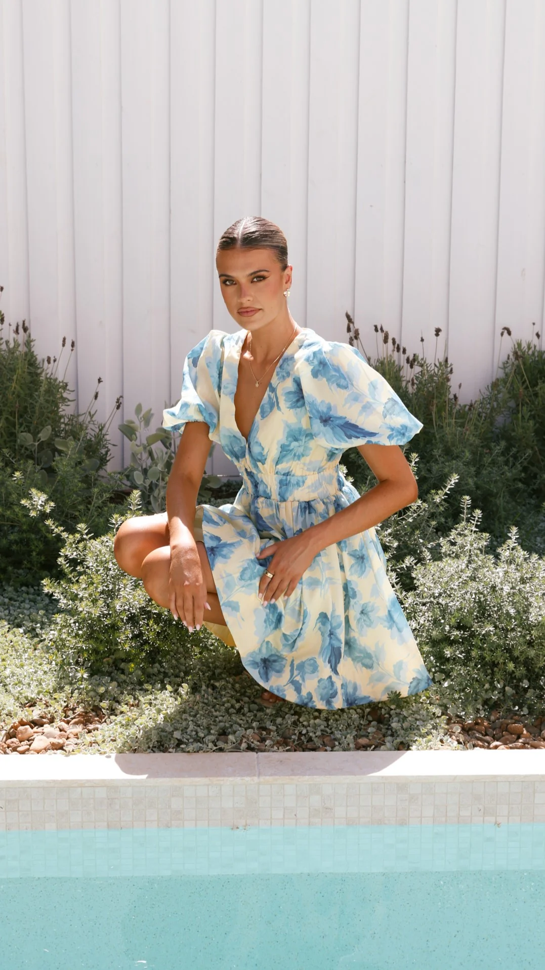 Erin Mini Dress - Yellow / Blue Floral