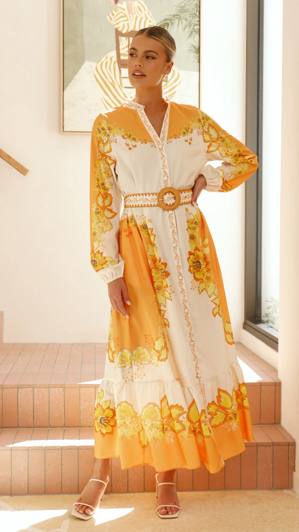 Addison Maxi Dress - Orange/Yellow Floral