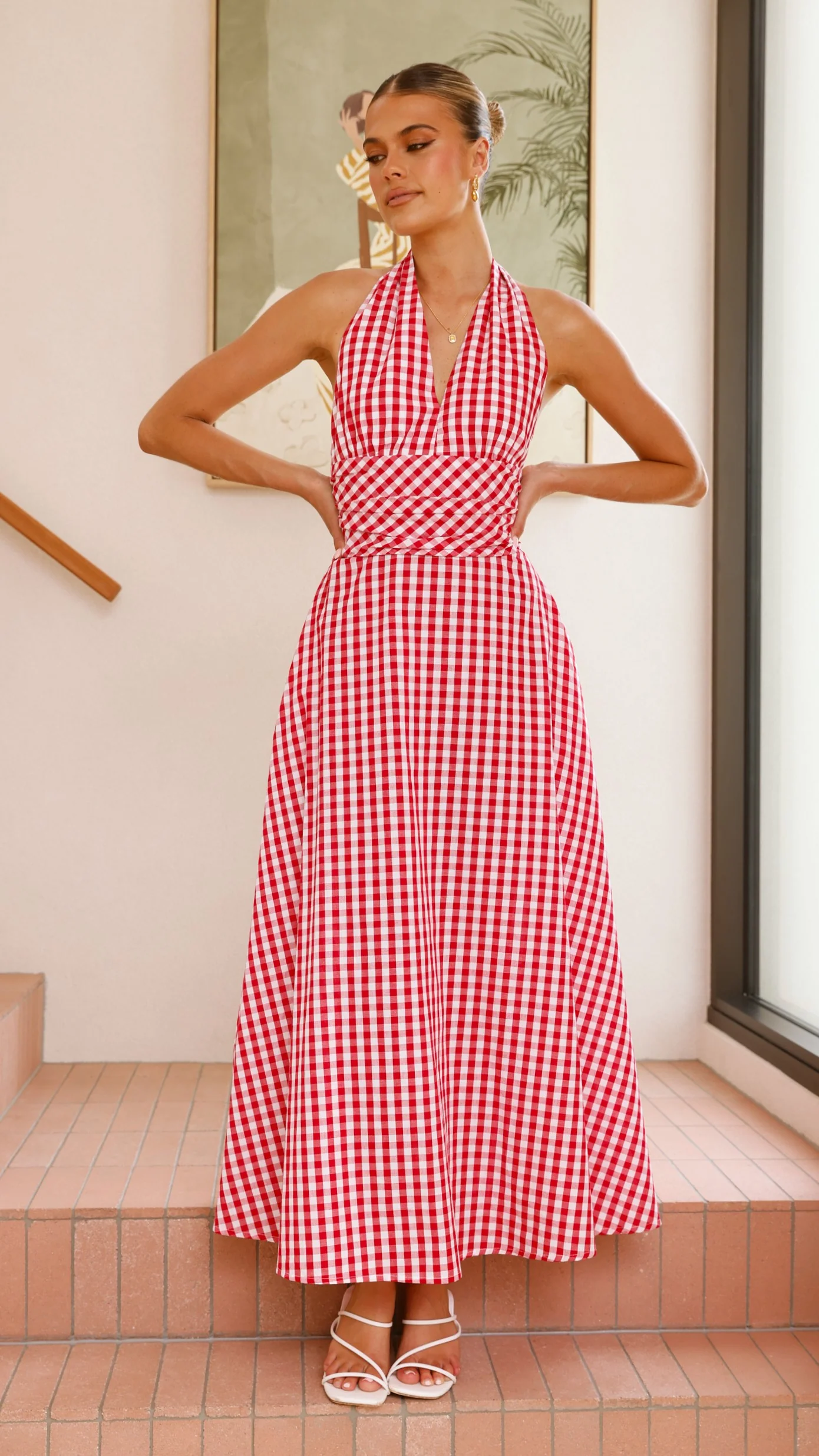 Brydie Halter Maxi Dress - Gingham Red