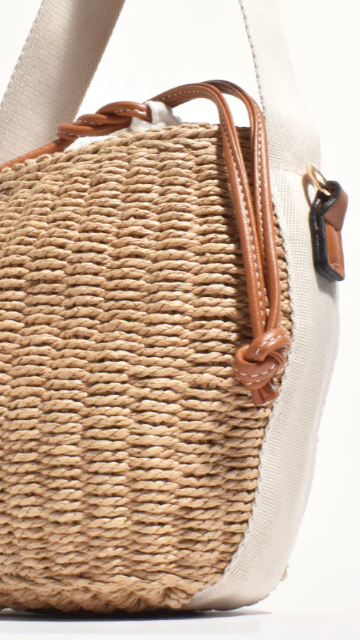 Cleo Woven Bucket Handbag - Natural / Tan