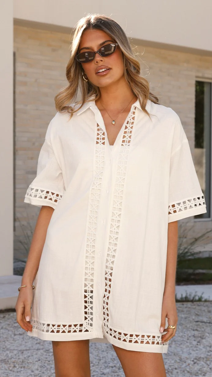 Halia Mini Shirt Dress - White