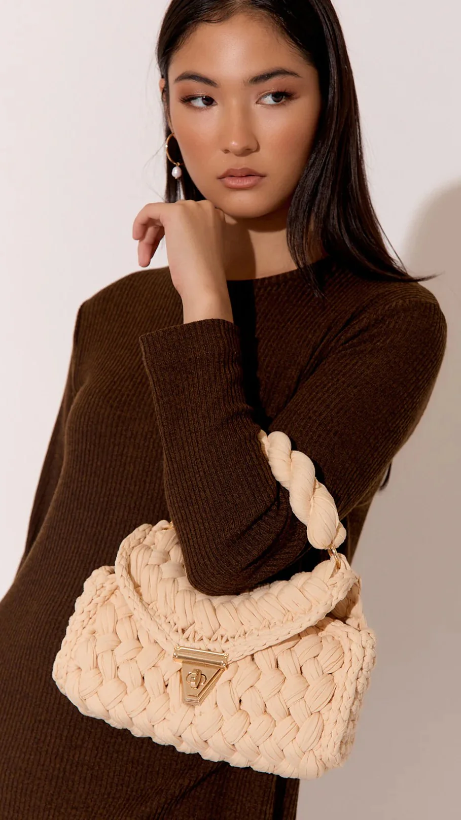 Annabel Chunky Plaited Handbag - Cream