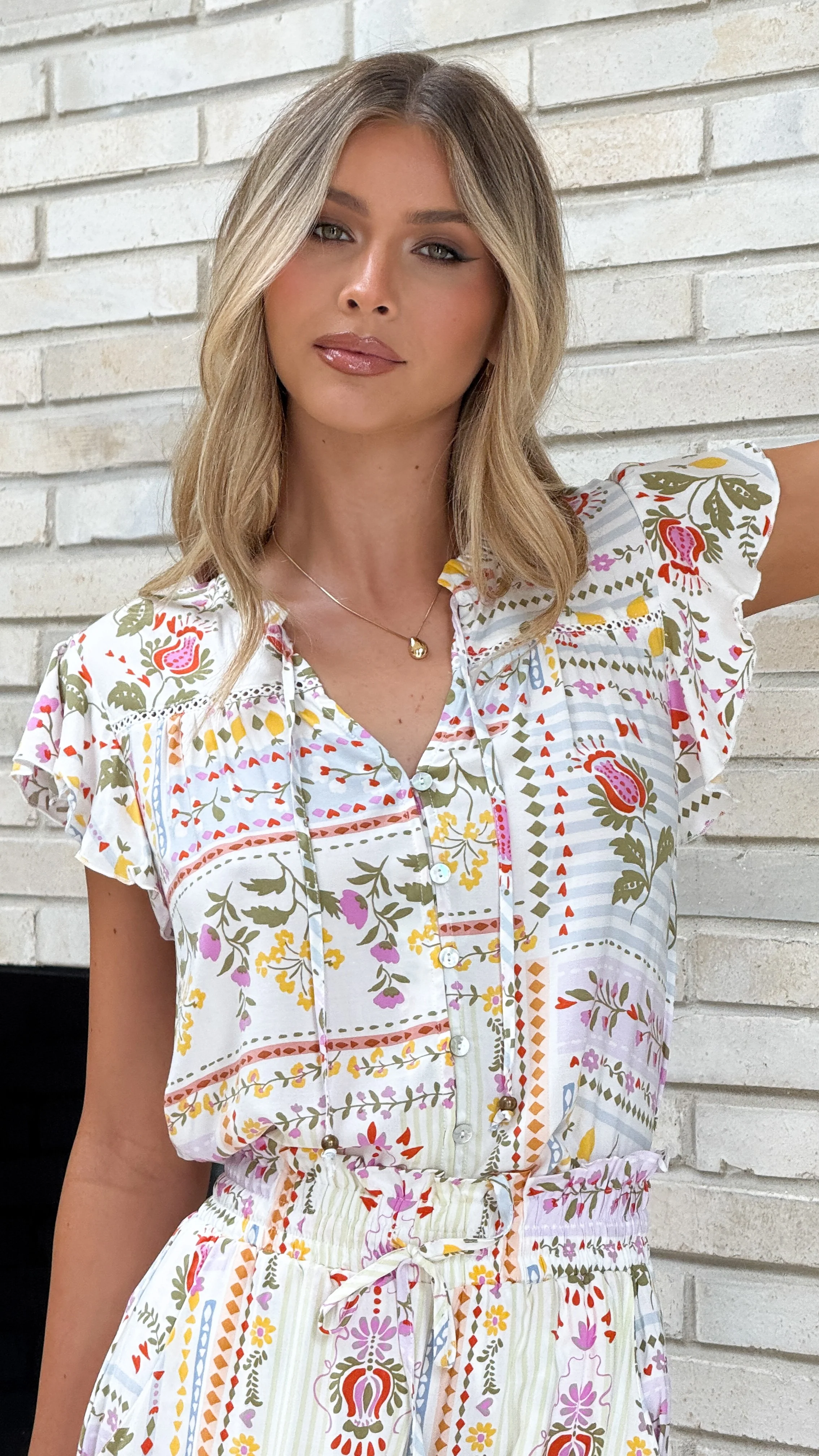 Lesley Short Sleeve Top - Leah Print