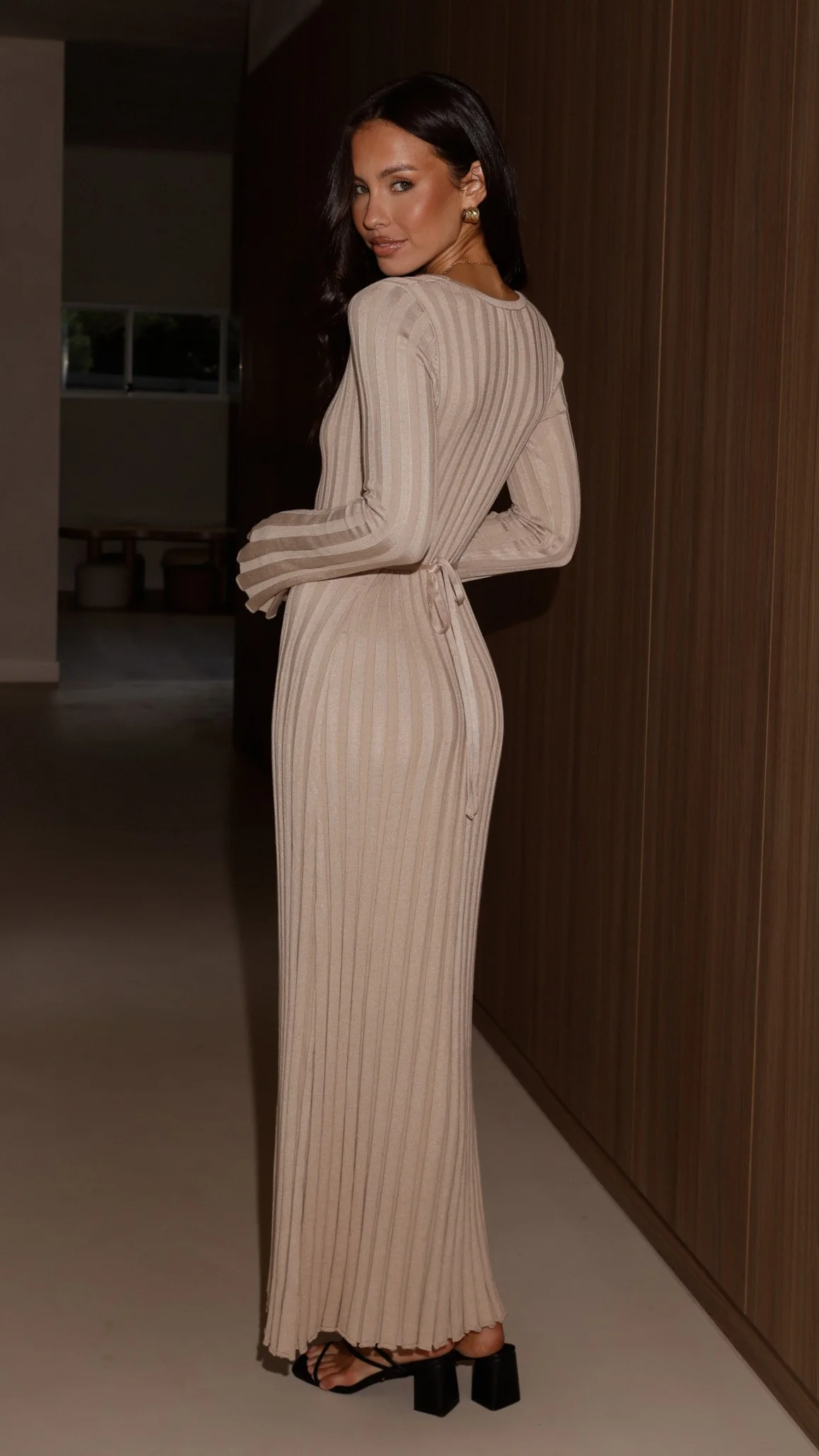 Cyra Long Sleeve Maxi Dress - Beige