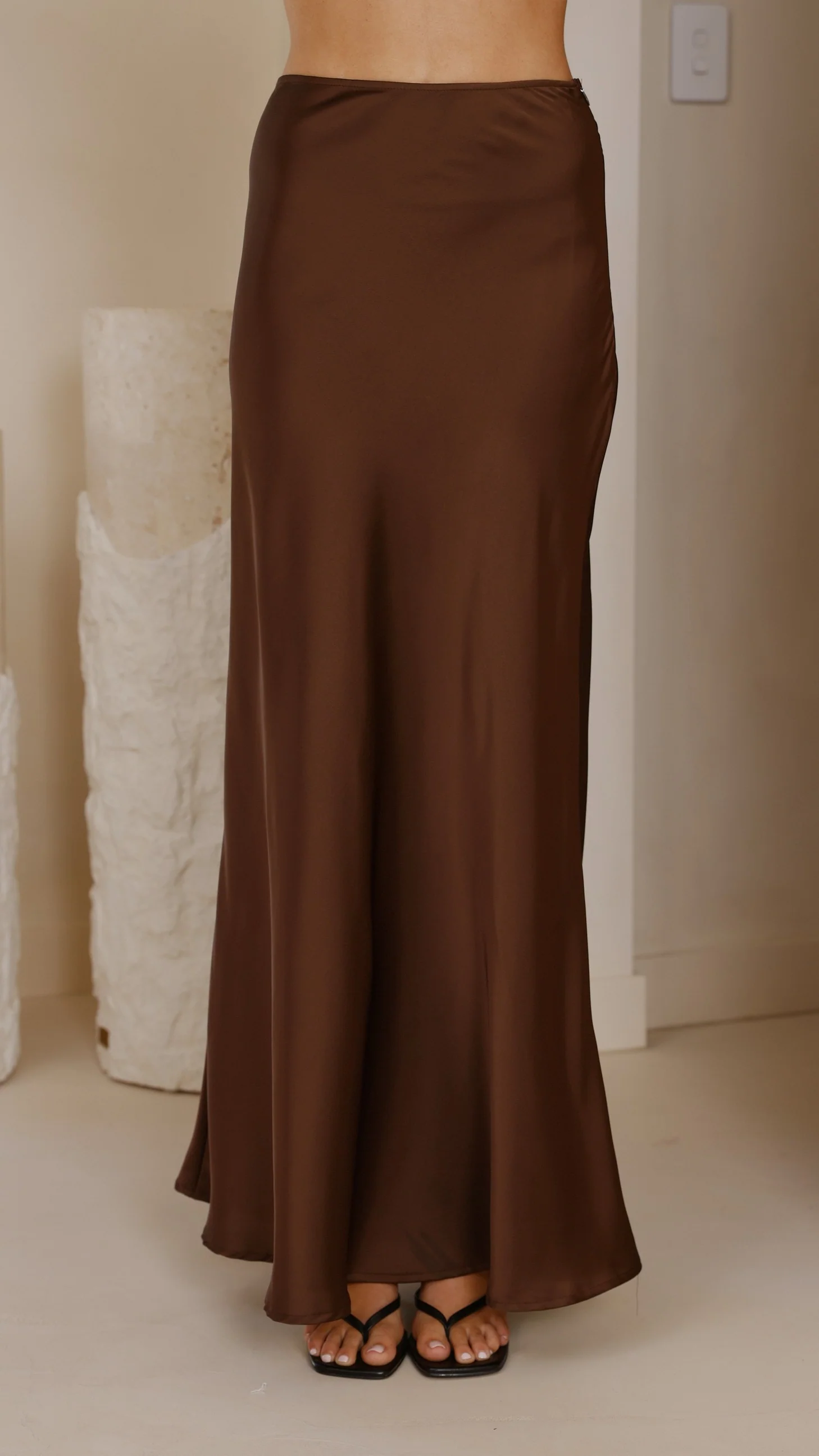 Darina Bias Cut Maxi Skirt - Chocolate