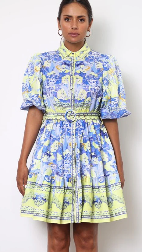 Kalliope Mini Dress - Blue/Yellow
