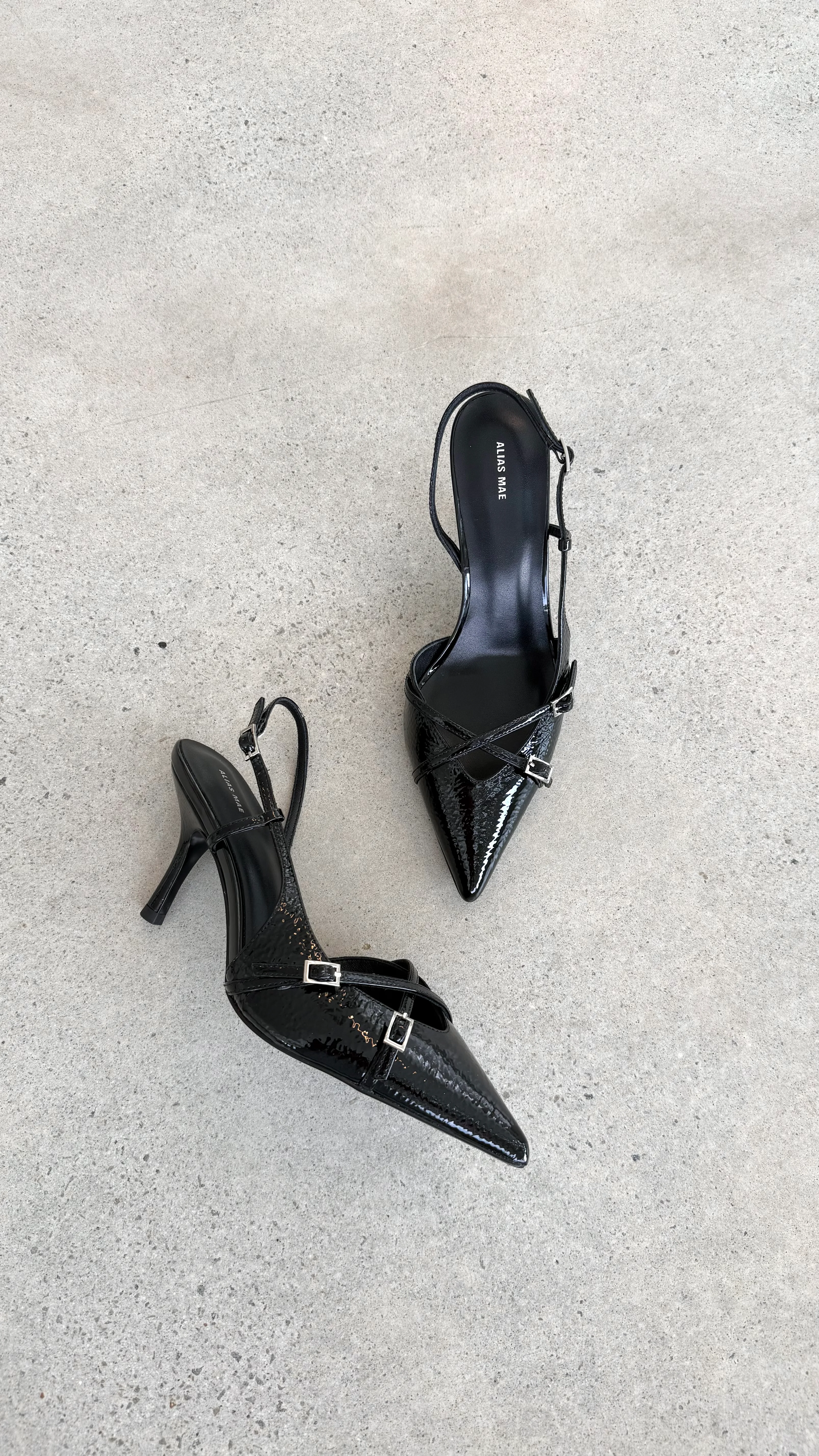 Faith Heel - Black Crinkle Patent