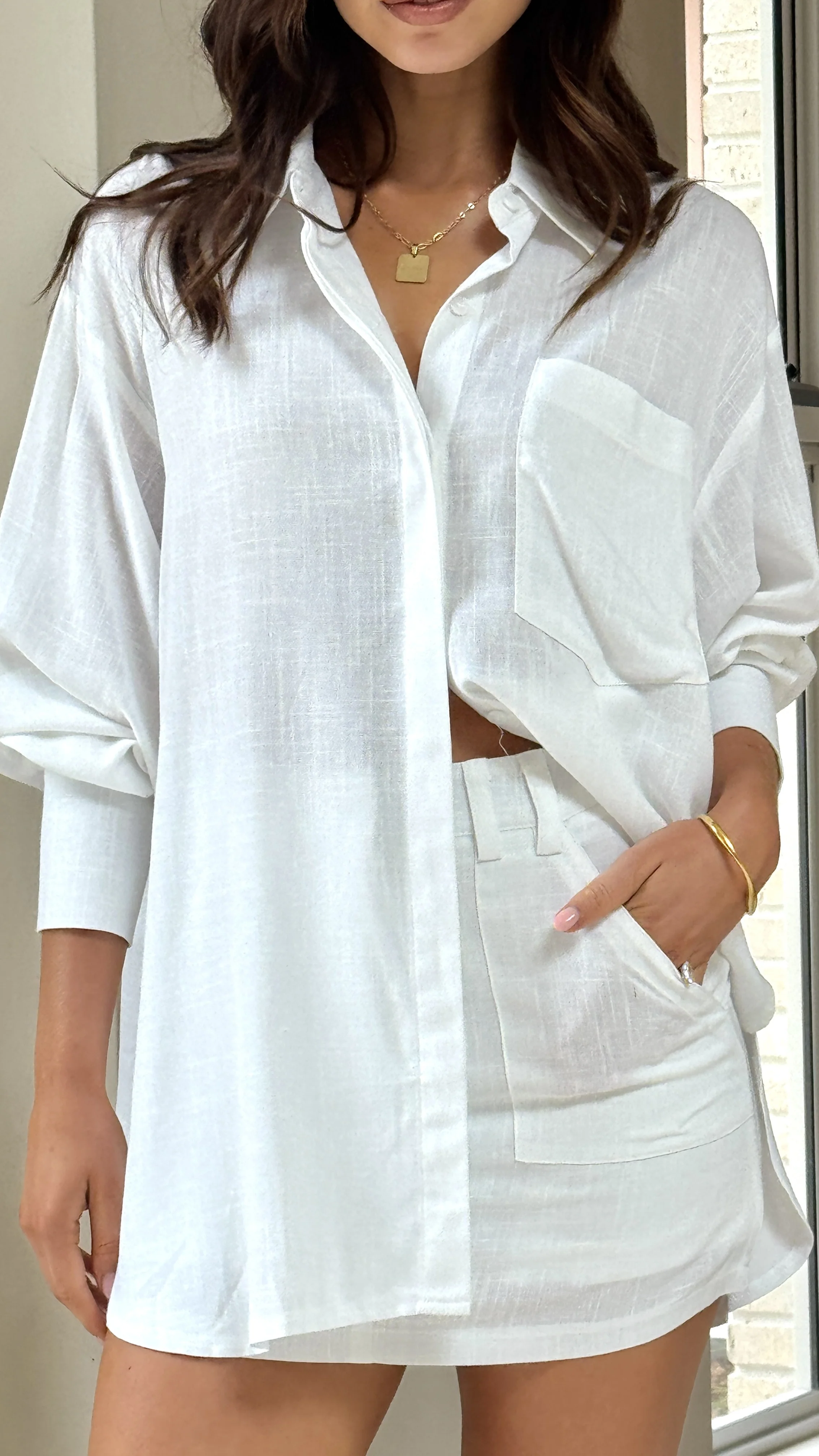 Charla Button Up Top - White
