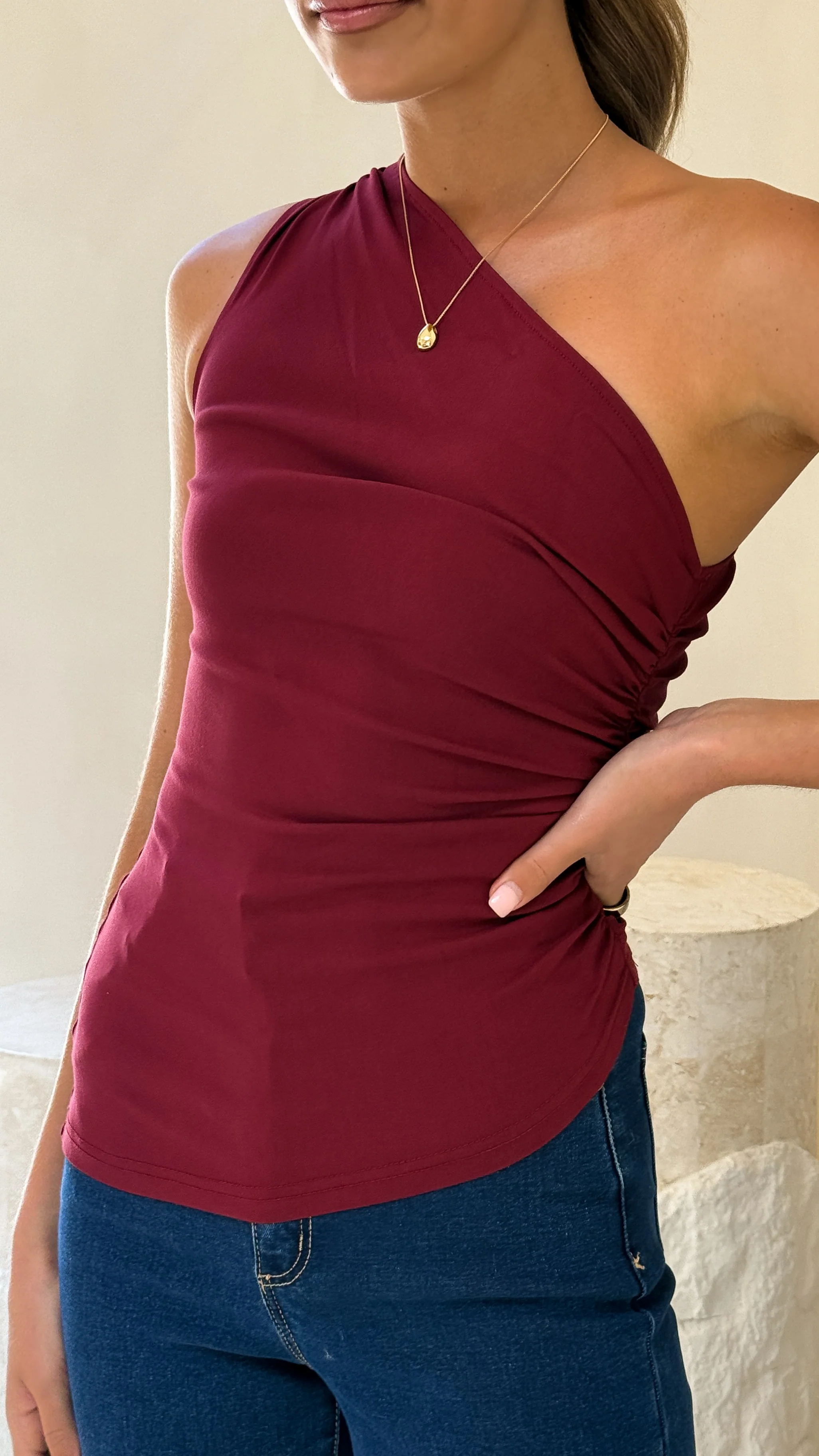 Cynthia One Shoulder Top - Wine