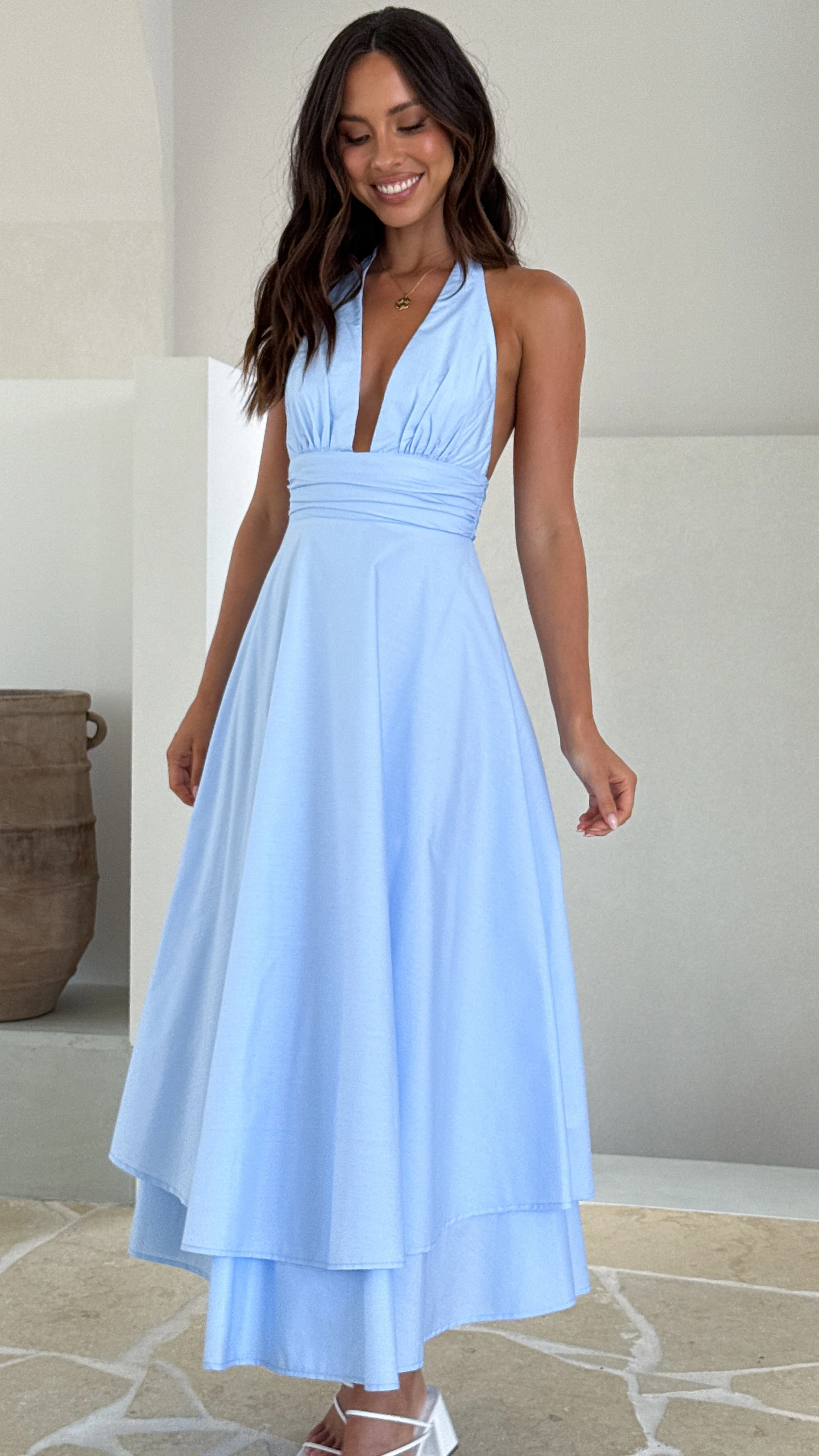 Kathy Halter Neck Maxi Dress - Light Blue
