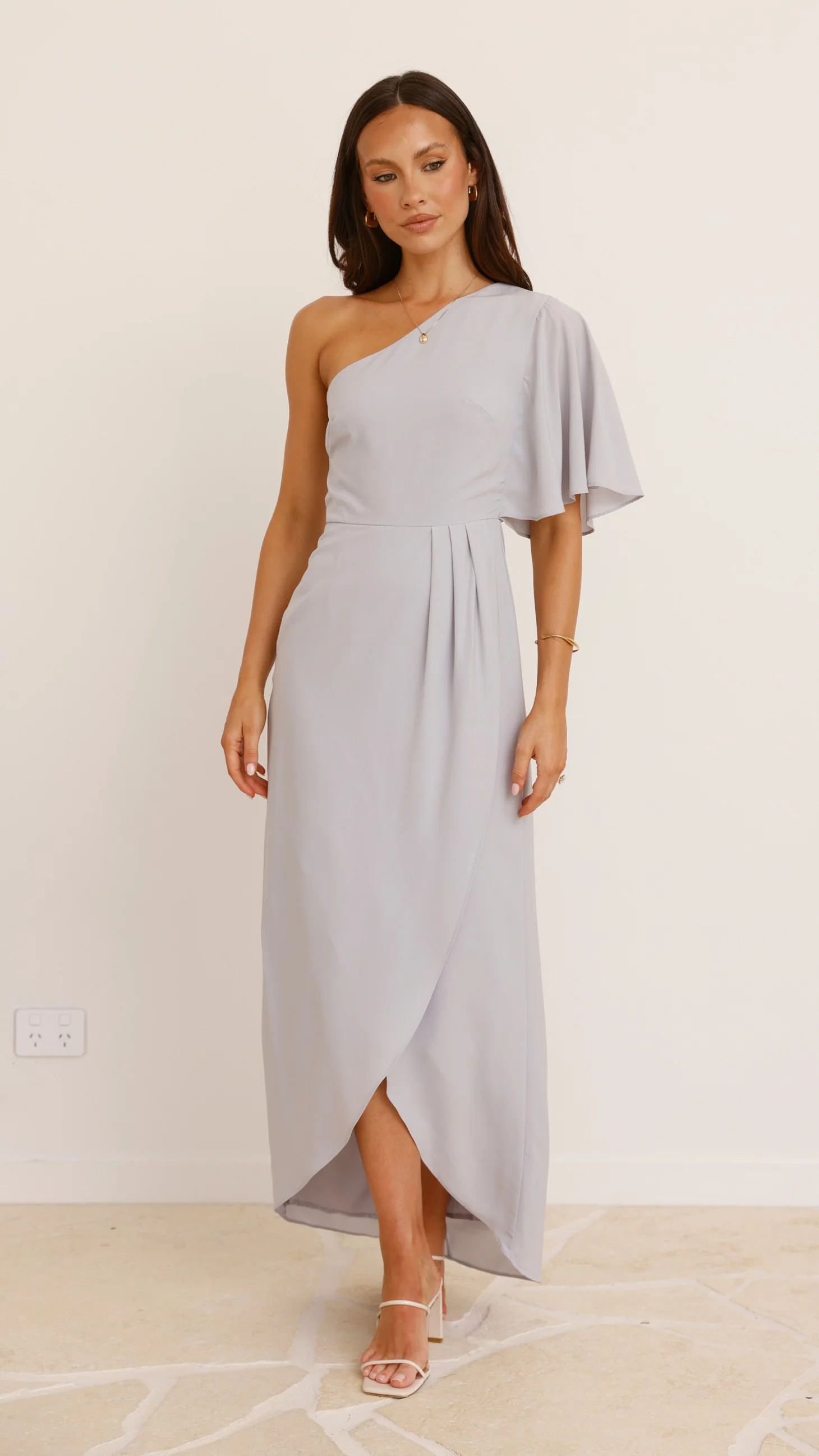 Emma One Sleeve Maxi Dress - Silver