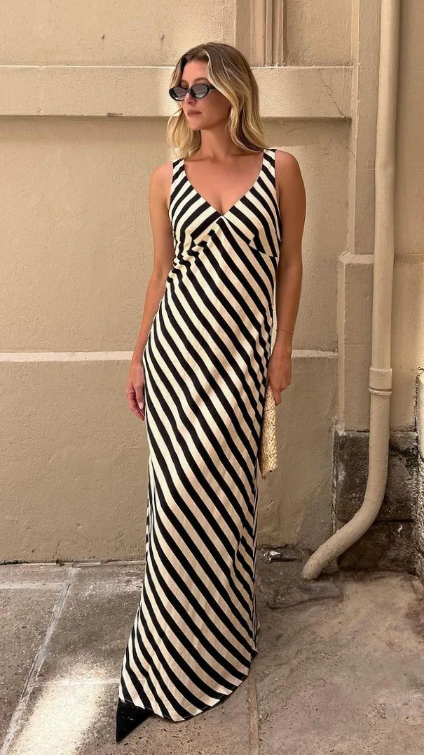 Ellery Maxi Dress - Black/Beige Stripe
