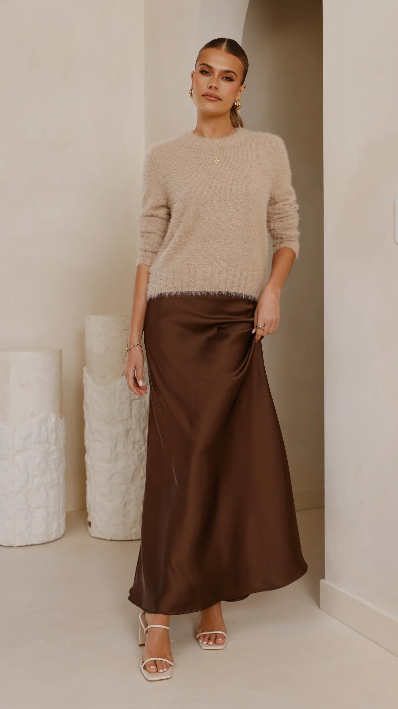 Darina Bias Cut Maxi Skirt - Chocolate