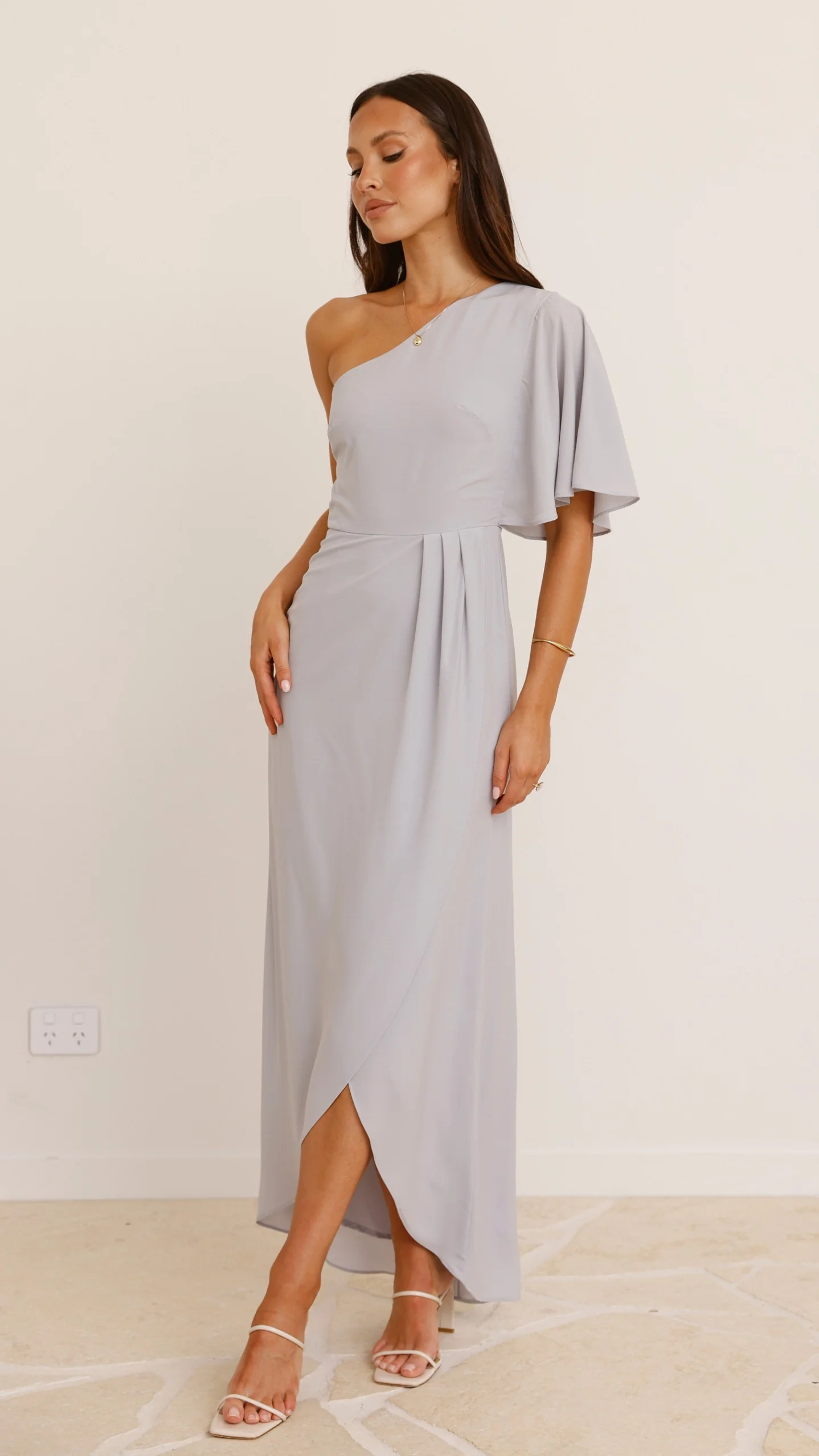 Emma One Sleeve Maxi Dress - Silver