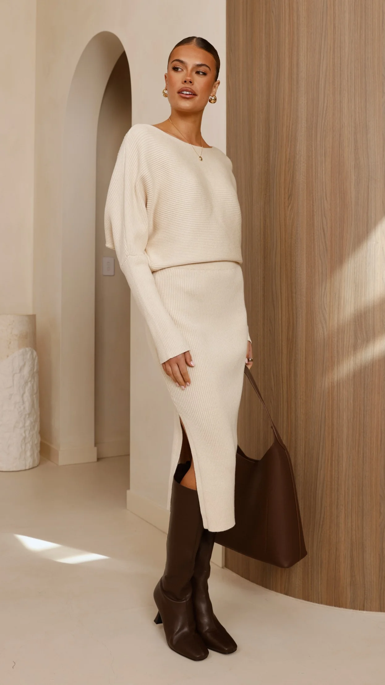 Iluka Knit Midi Skirt - Beige