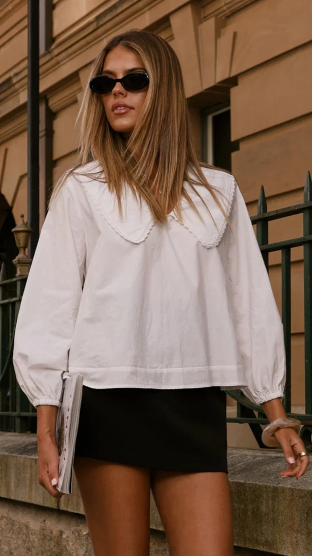 Blaire Collared Top - White