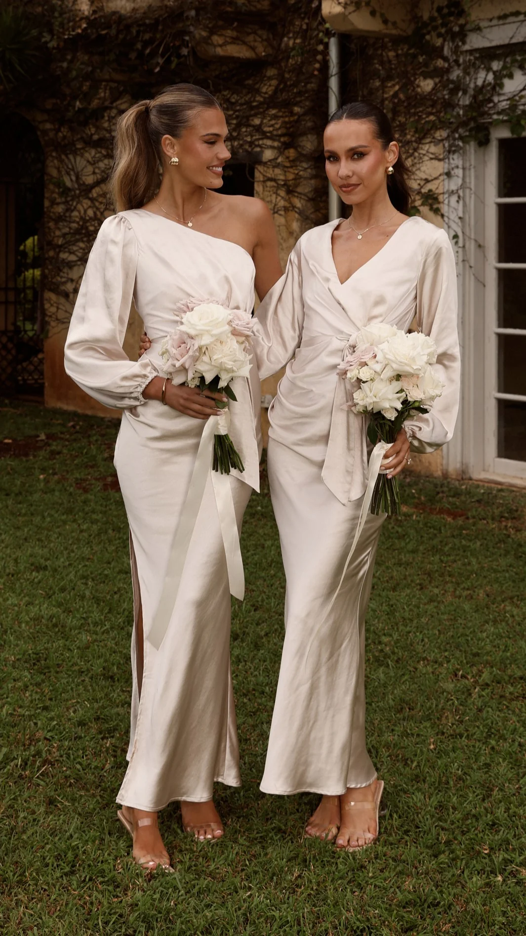 Eden One Shoulder Tie Front Maxi Dress - Champagne