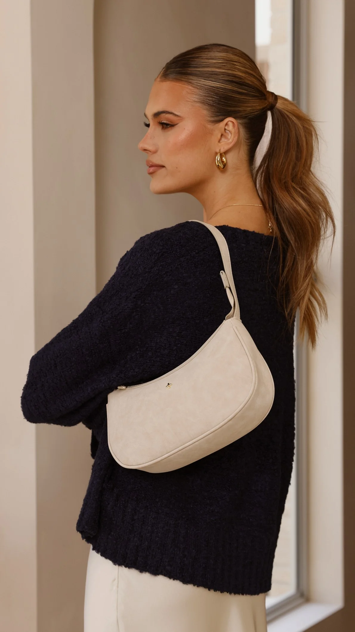 Dixiee Shoulder Bag - Beige Suede