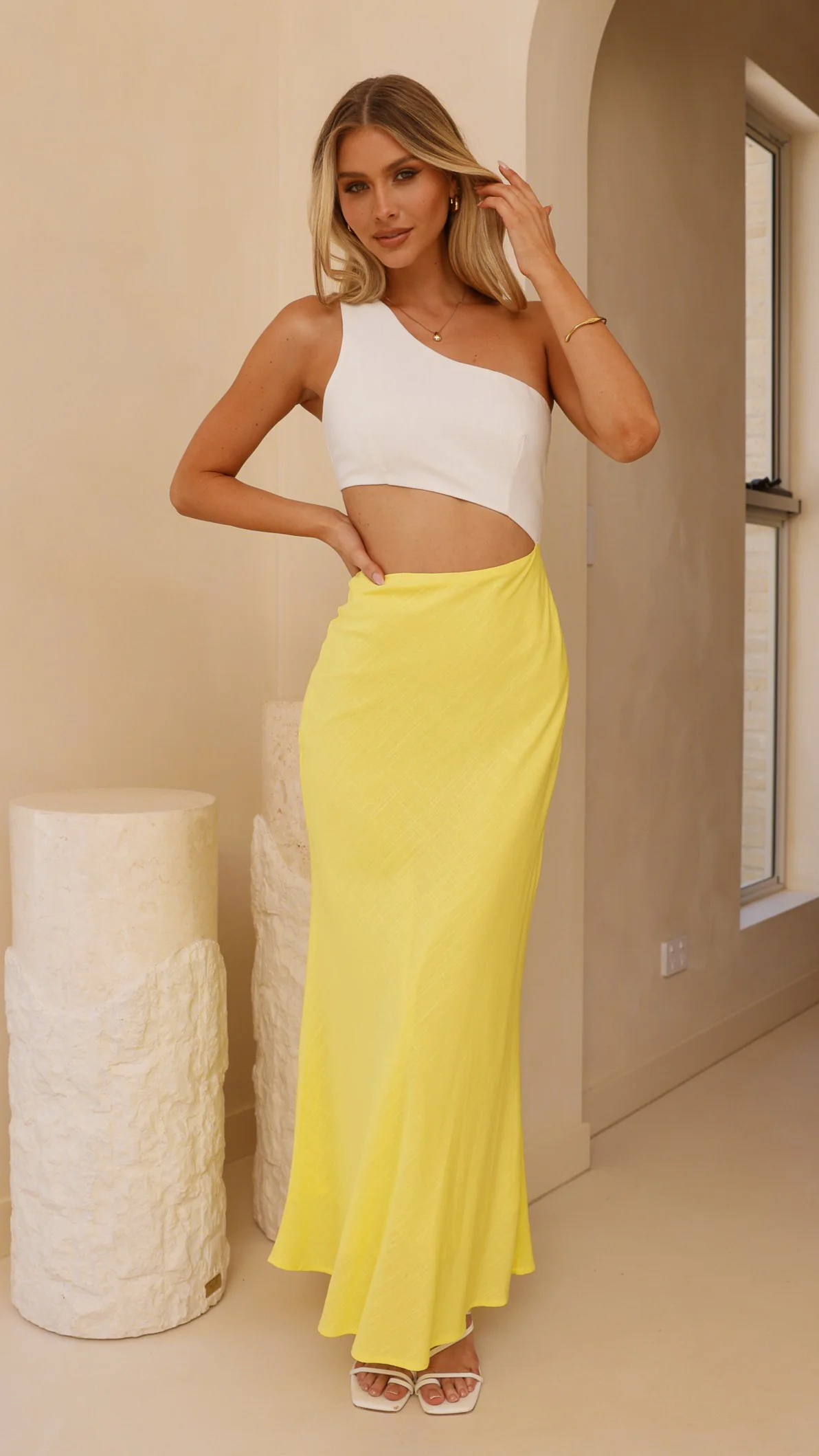 Abia Maxi Dress - White/Yellow
