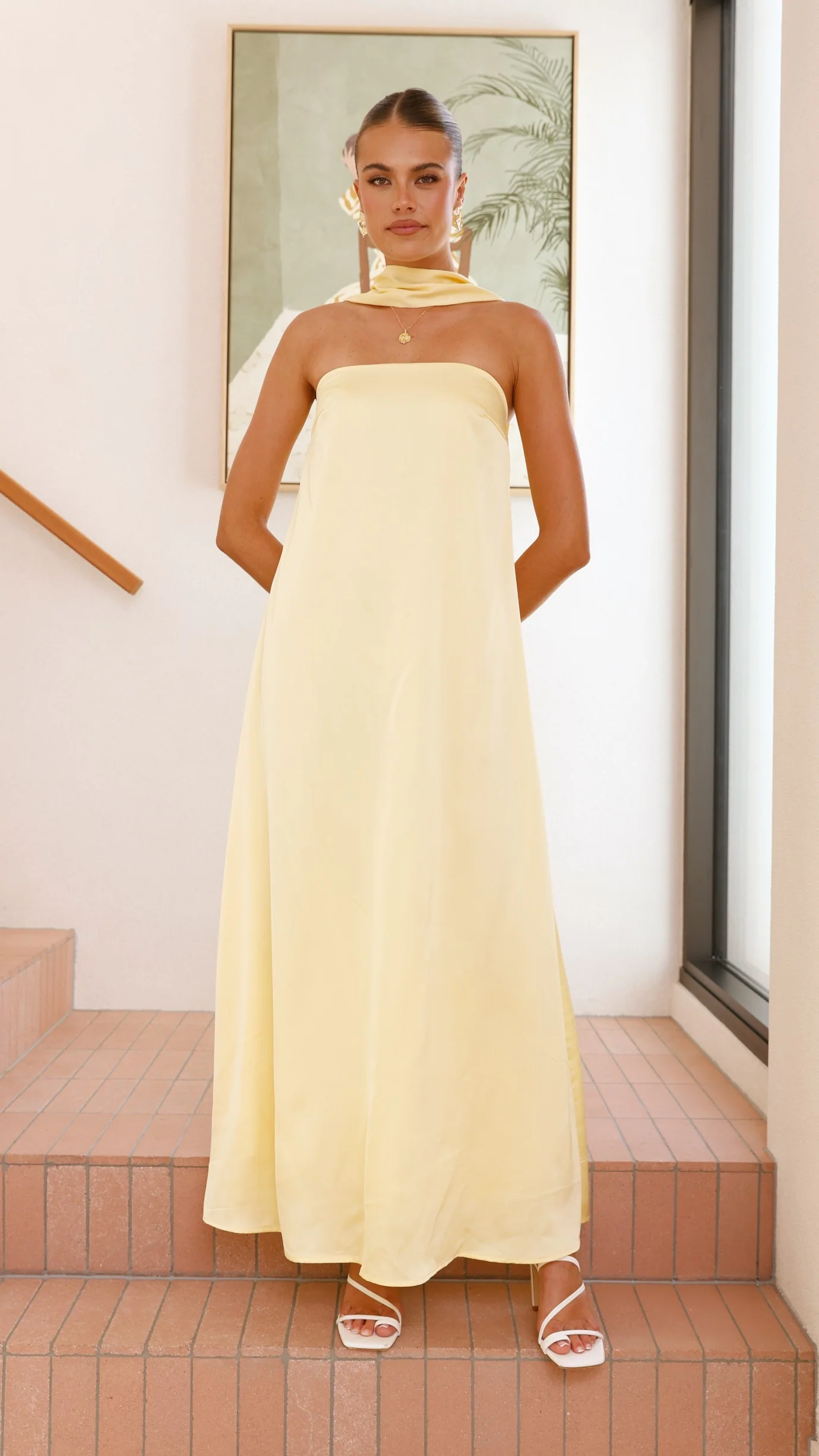 Caitie Strapless Scarf Maxi Dress - Yellow