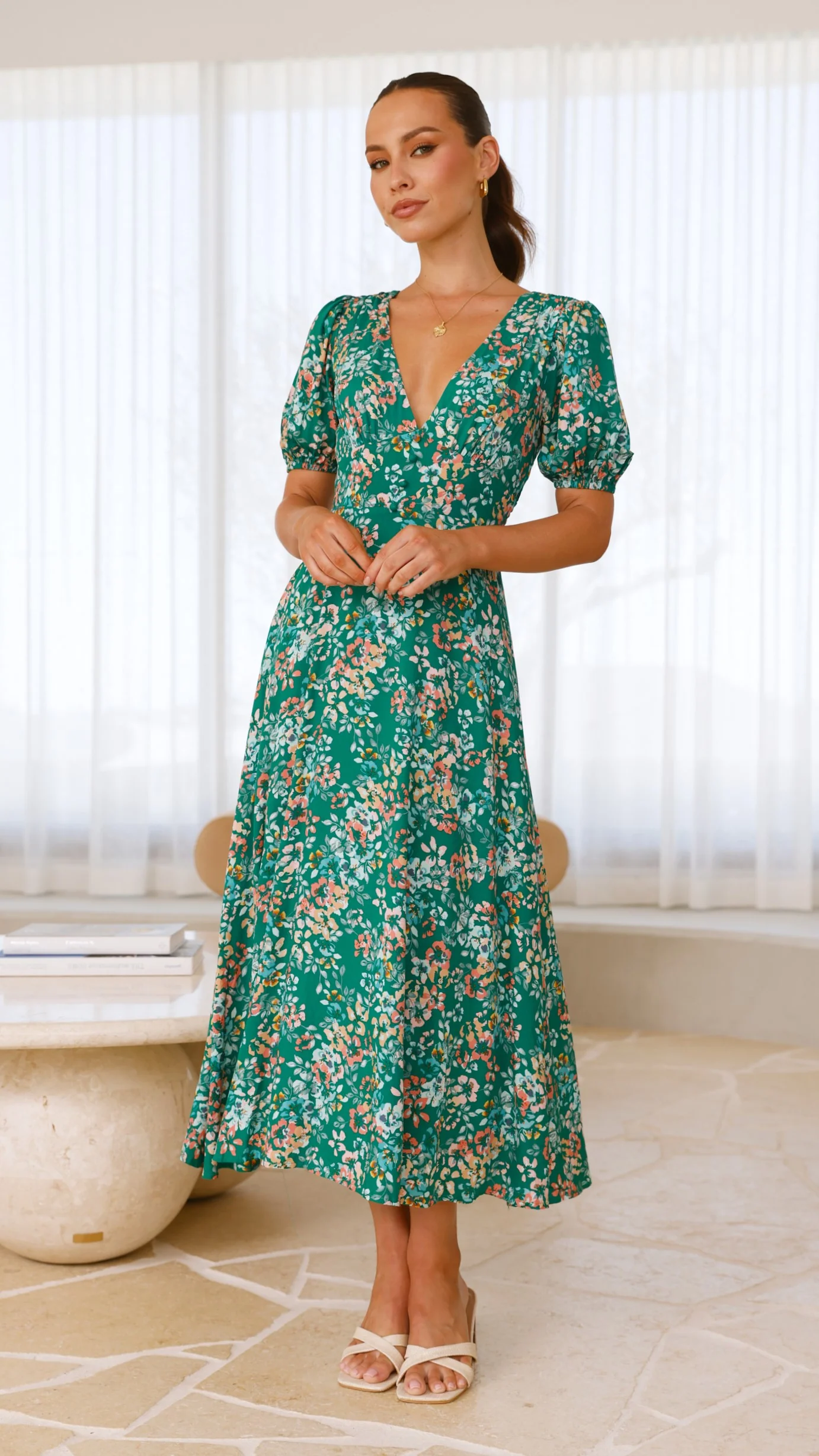 Itzel Midi Dress - Green Floral
