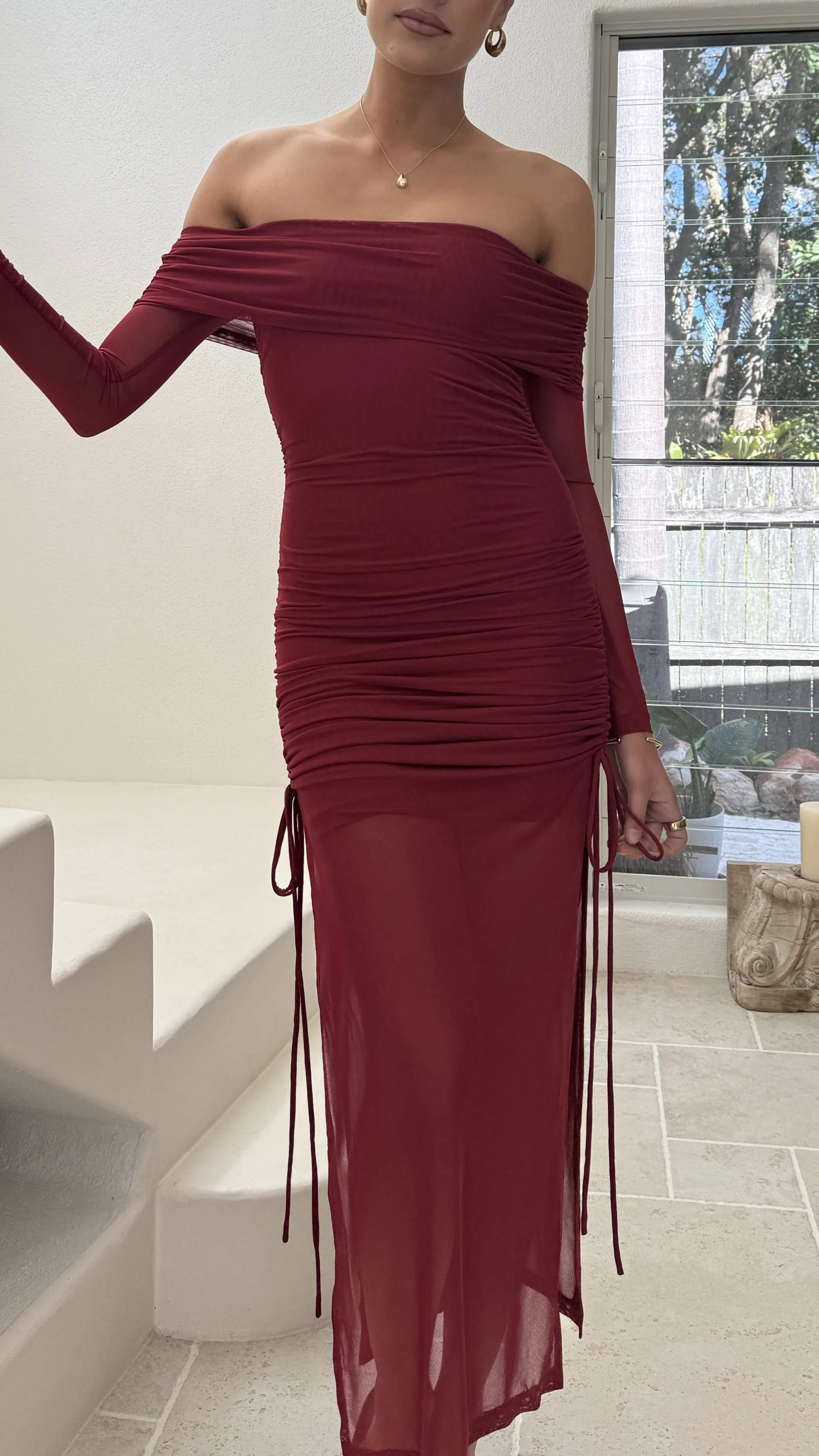 Isadora Off Shoulder Maxi Dress - Wine
