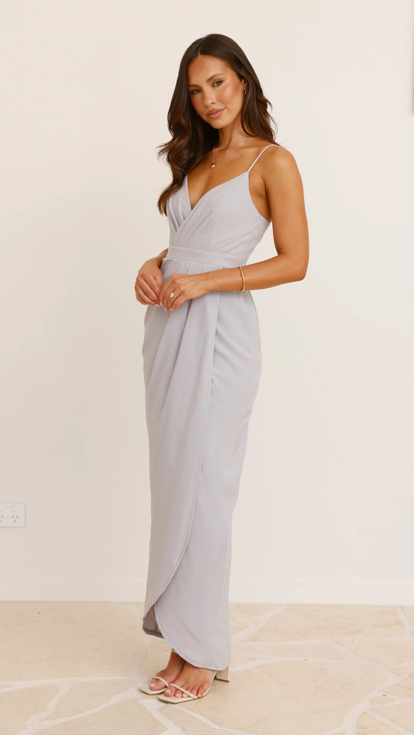 Charlotte Draped Maxi Dress - Silver