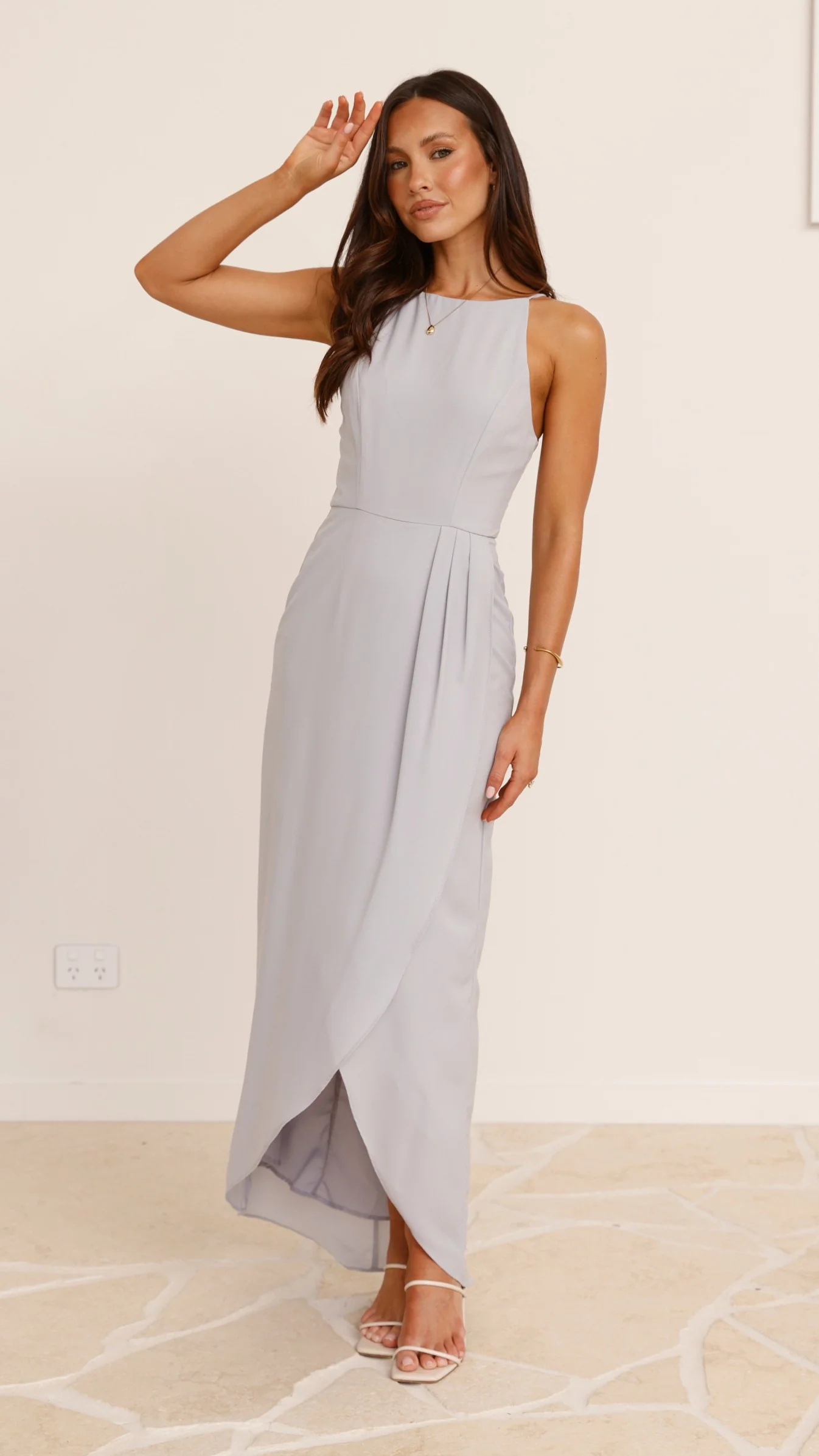 Genevieve Boat Neck Maxi Dress - Silver