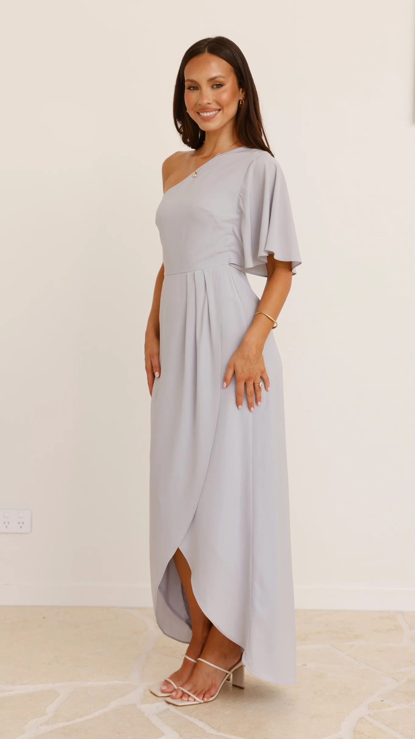Emma One Sleeve Maxi Dress - Silver