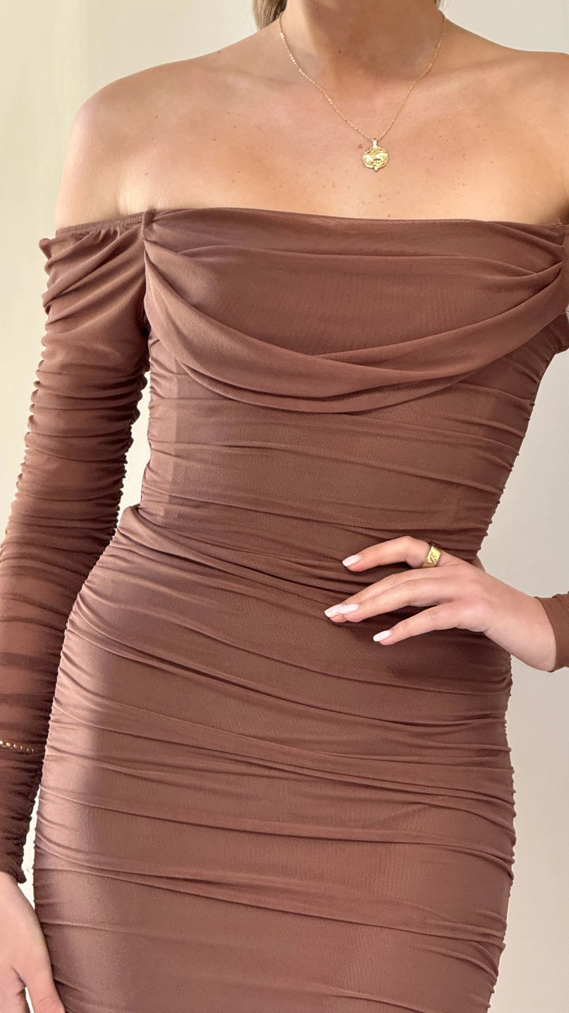 Kylie Maxi Dress Long Sleeve - Chocolate