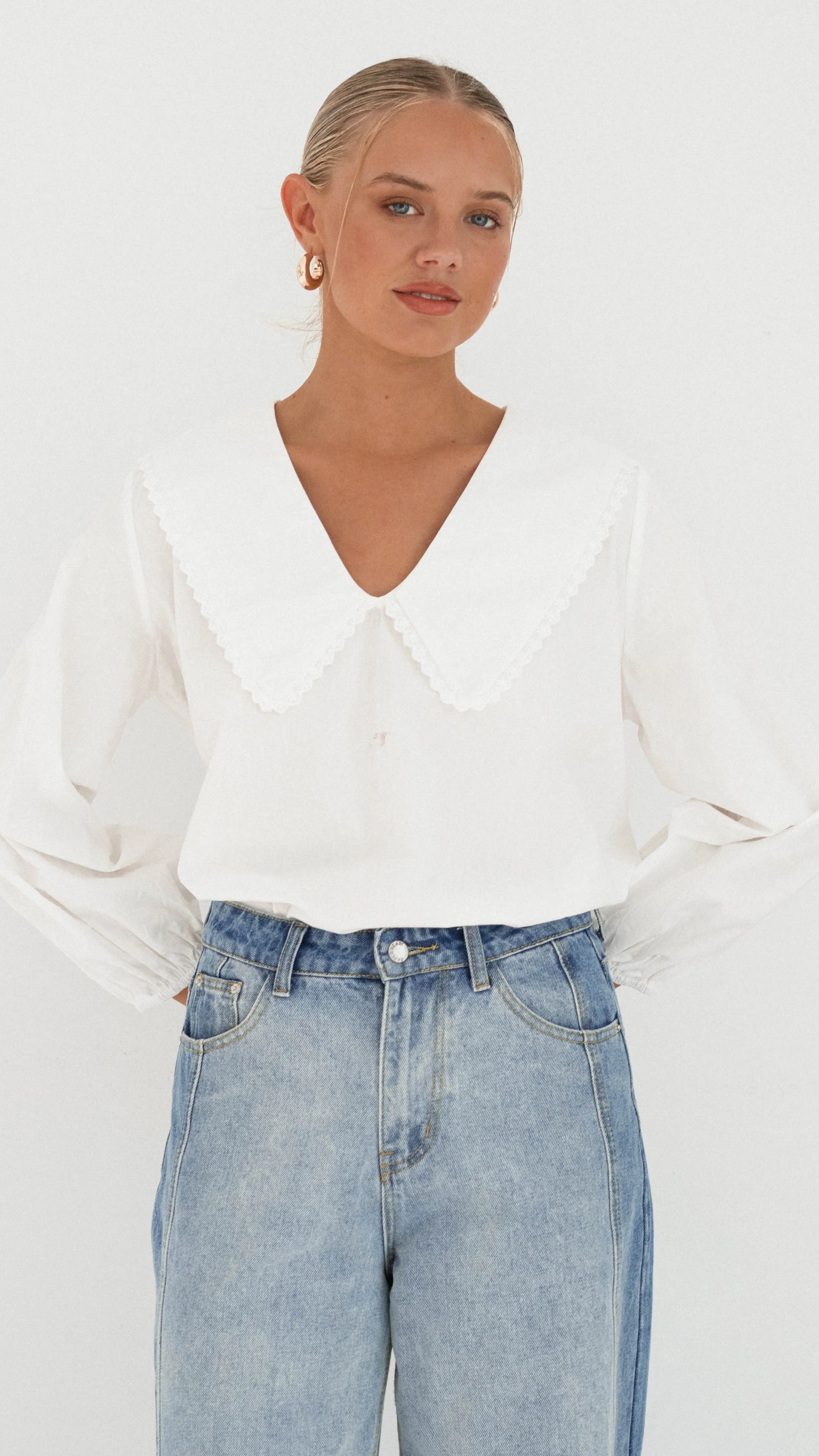 Blaire Collared Top - White