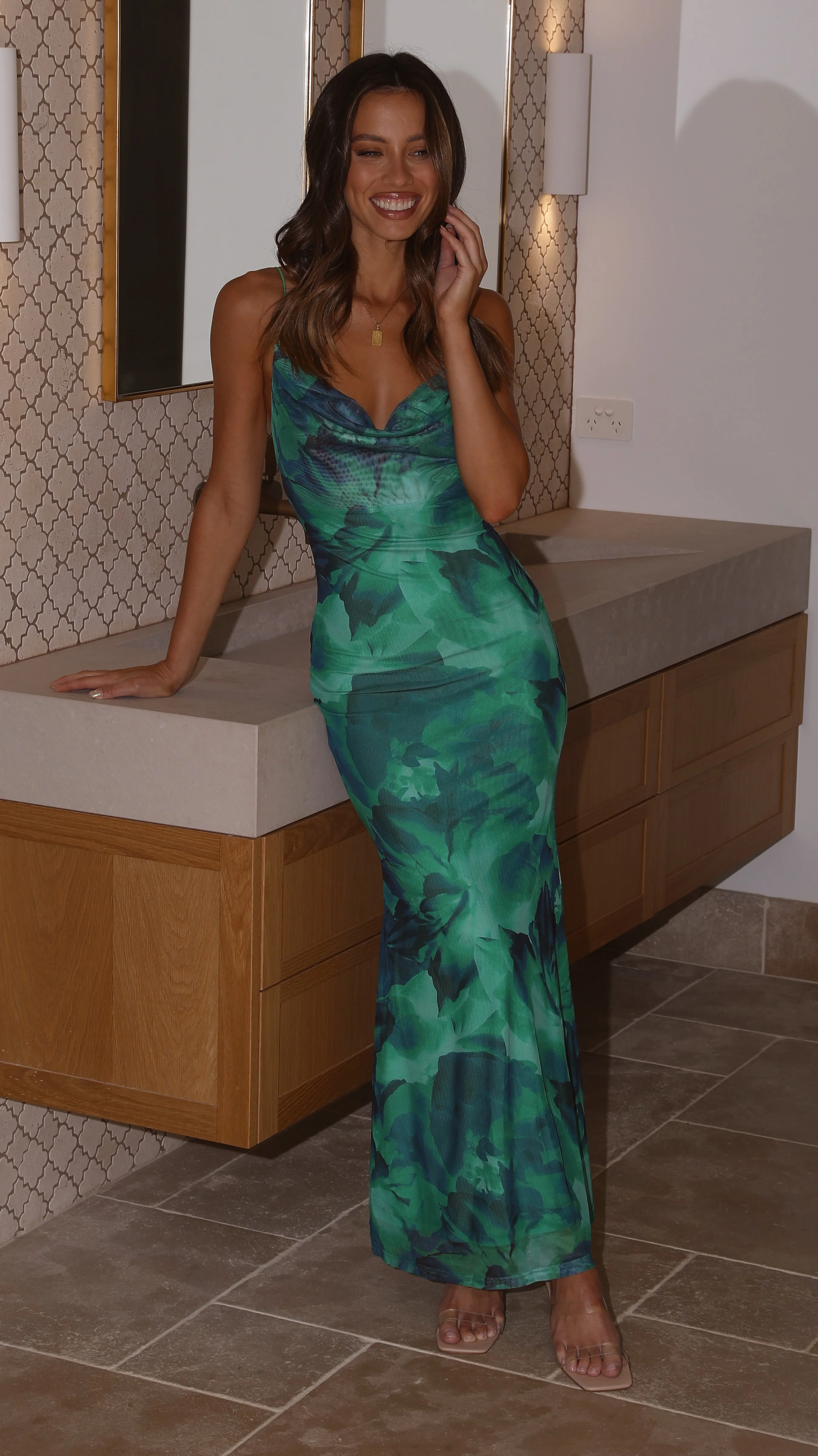 Kapri Maxi Slip Dress - Green Floral