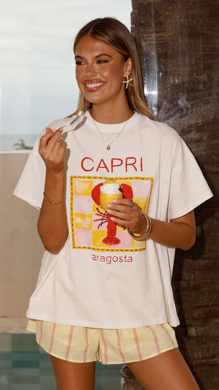 Capri Top and Shorts Set - White/Yellow